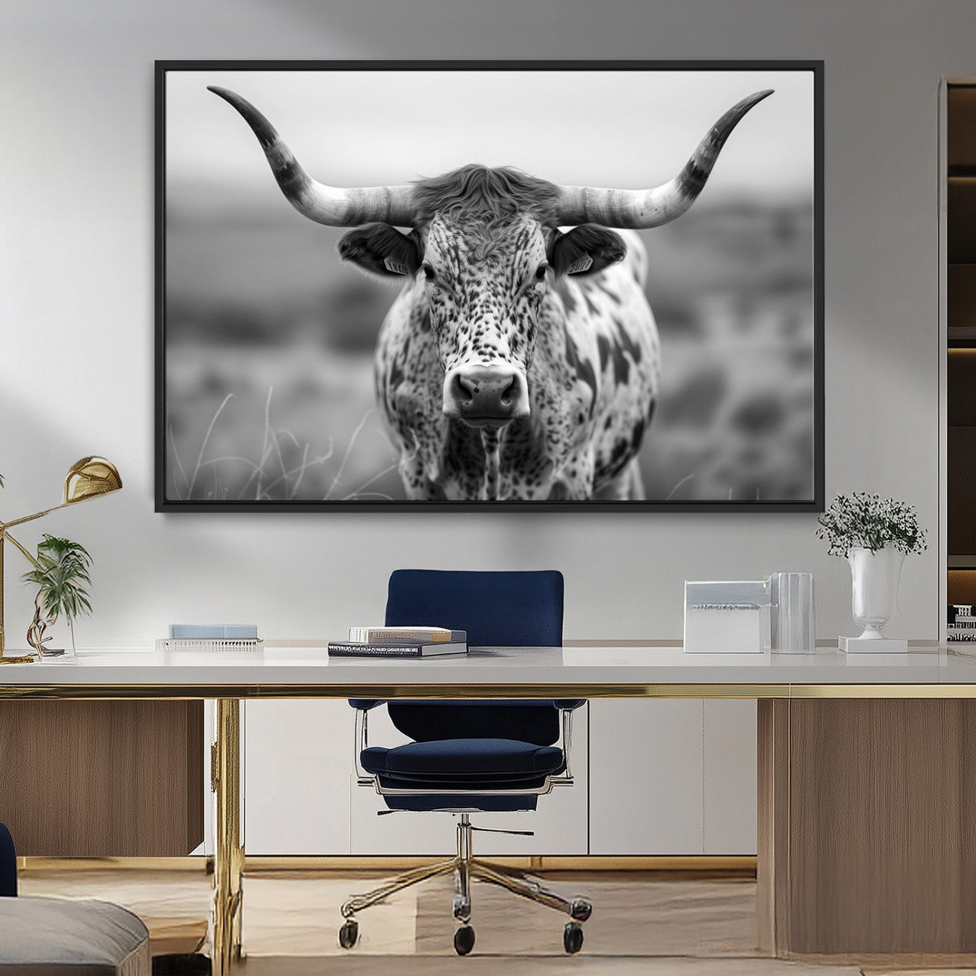 MGV-FC-36X24 - Texas Cow Longhorn Wall Art Canvas Print for Farm House Wall Decor, Farmhouse Wall Art Print