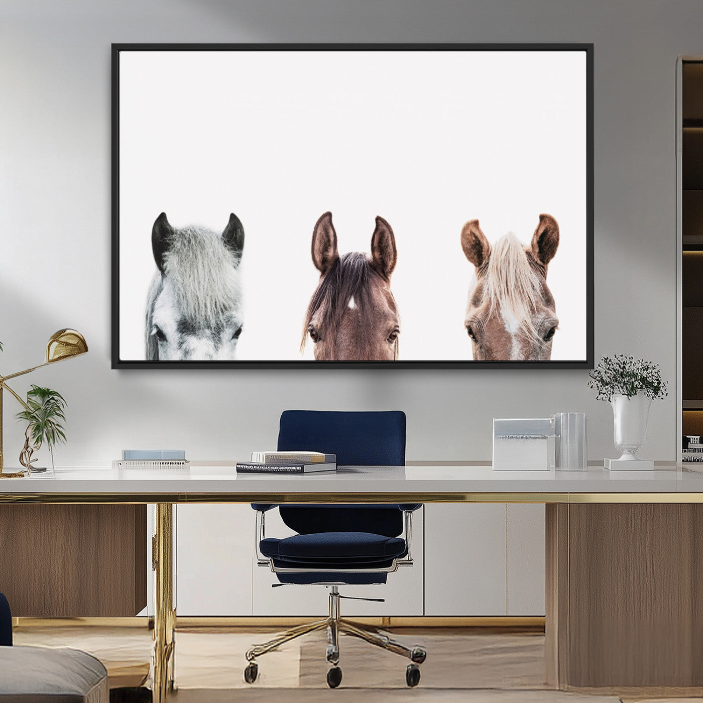 MGV-FC-36X24 - Horse Wall Art - Minimalist Horse Triptych Wall Art – Modern 3-Panel Giclée Canvas Featuring Horse