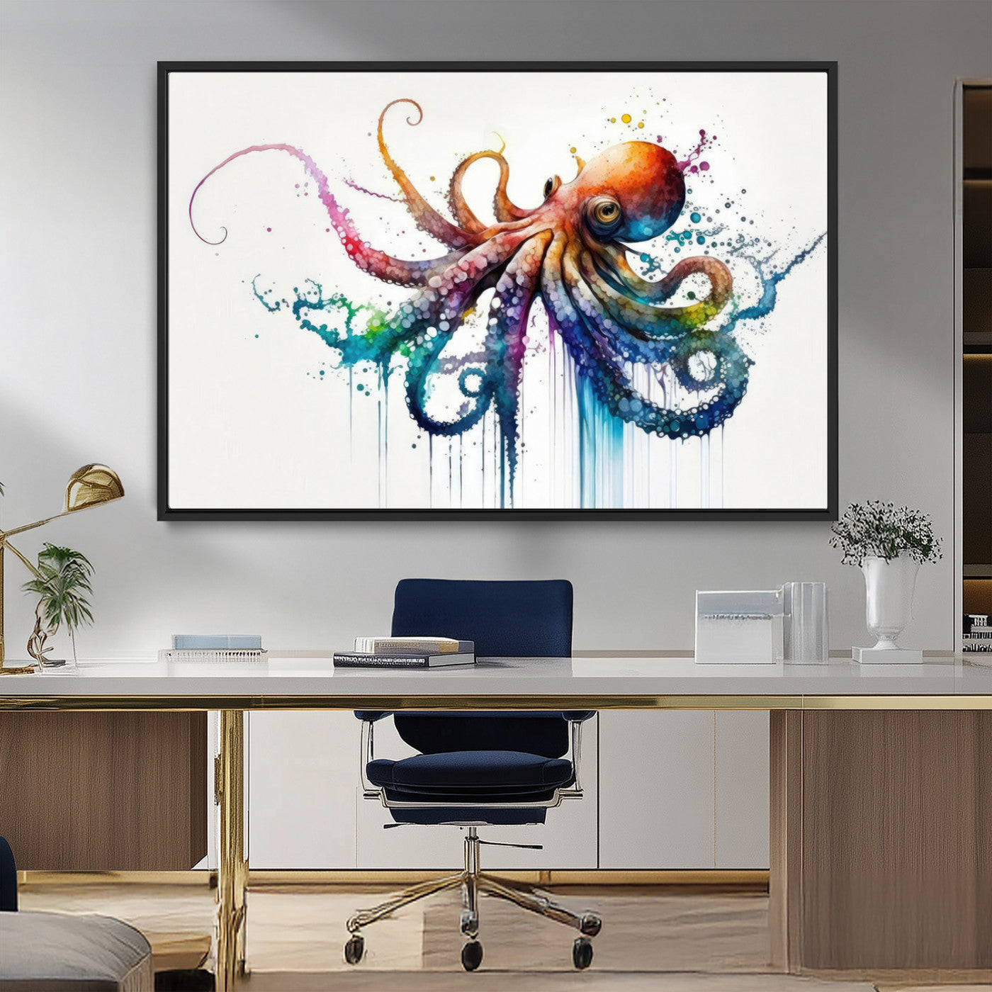 MGV-FC-36X24 - Watercolor Vibrant Octopus Wall Art Canvas Print | Abstract Sea Life Art | Colorful Marine Creature