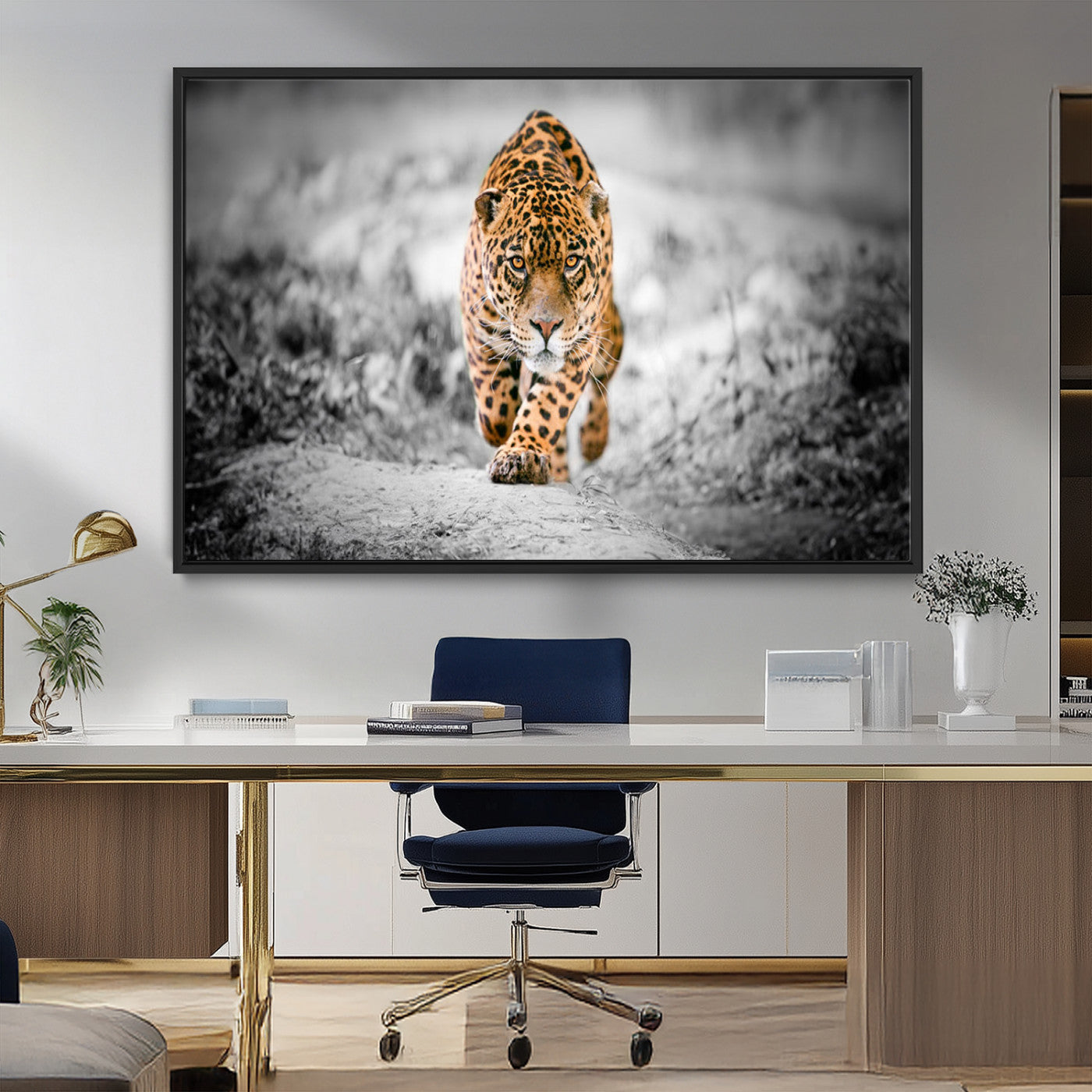MGV-FC-36X24 - Jaguar Wall Art Canvas Print - Majestic Big Cat in Focused Pursuit - Ready to Hang
