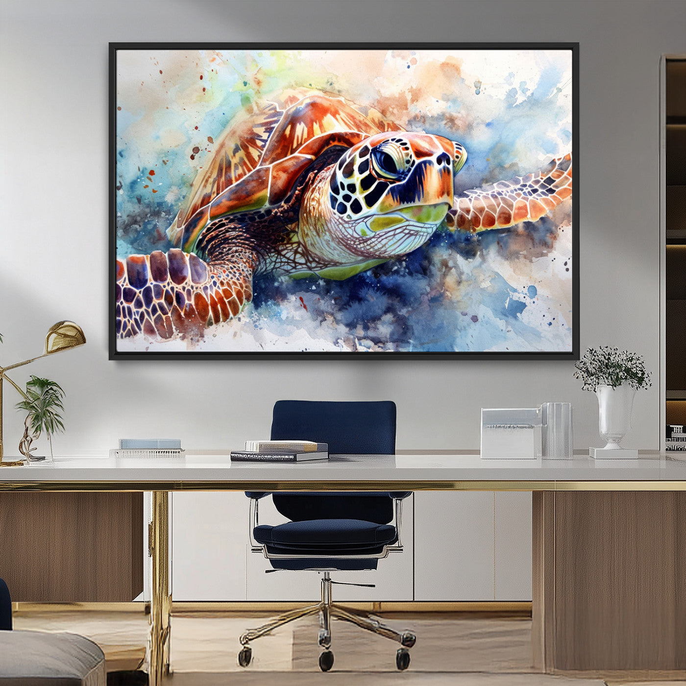 MGV-FC-36X24 - Watercolor Sea Turtle Wall Art Canvas Print - Vibrant Ocean Colors in Watercolor Style - Ready to