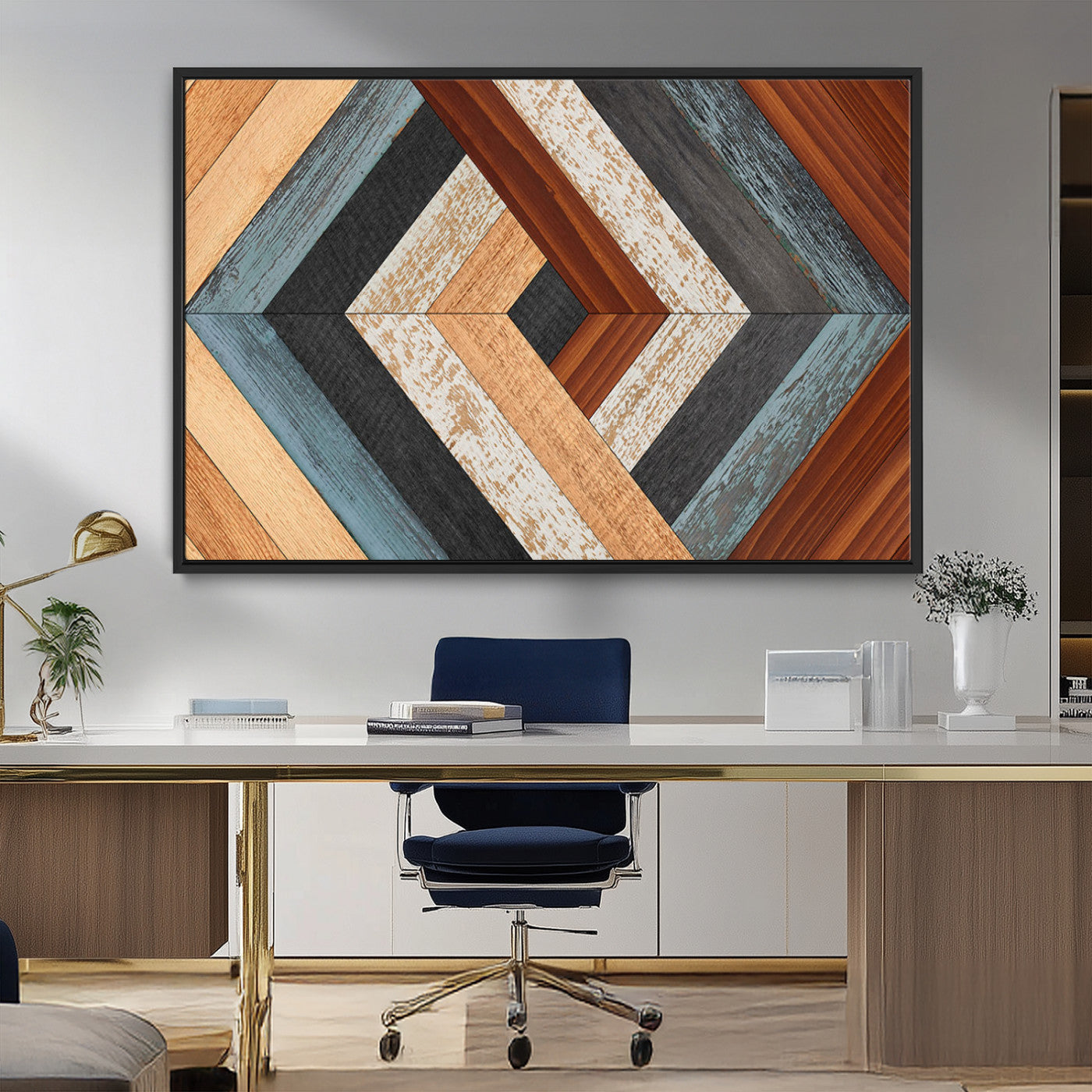 MGV-FC-36X24 - Geometric Wood Art Wall Decor Canvas Print, Rustic Wooden Pattern Triptych Wall Art for Living Room