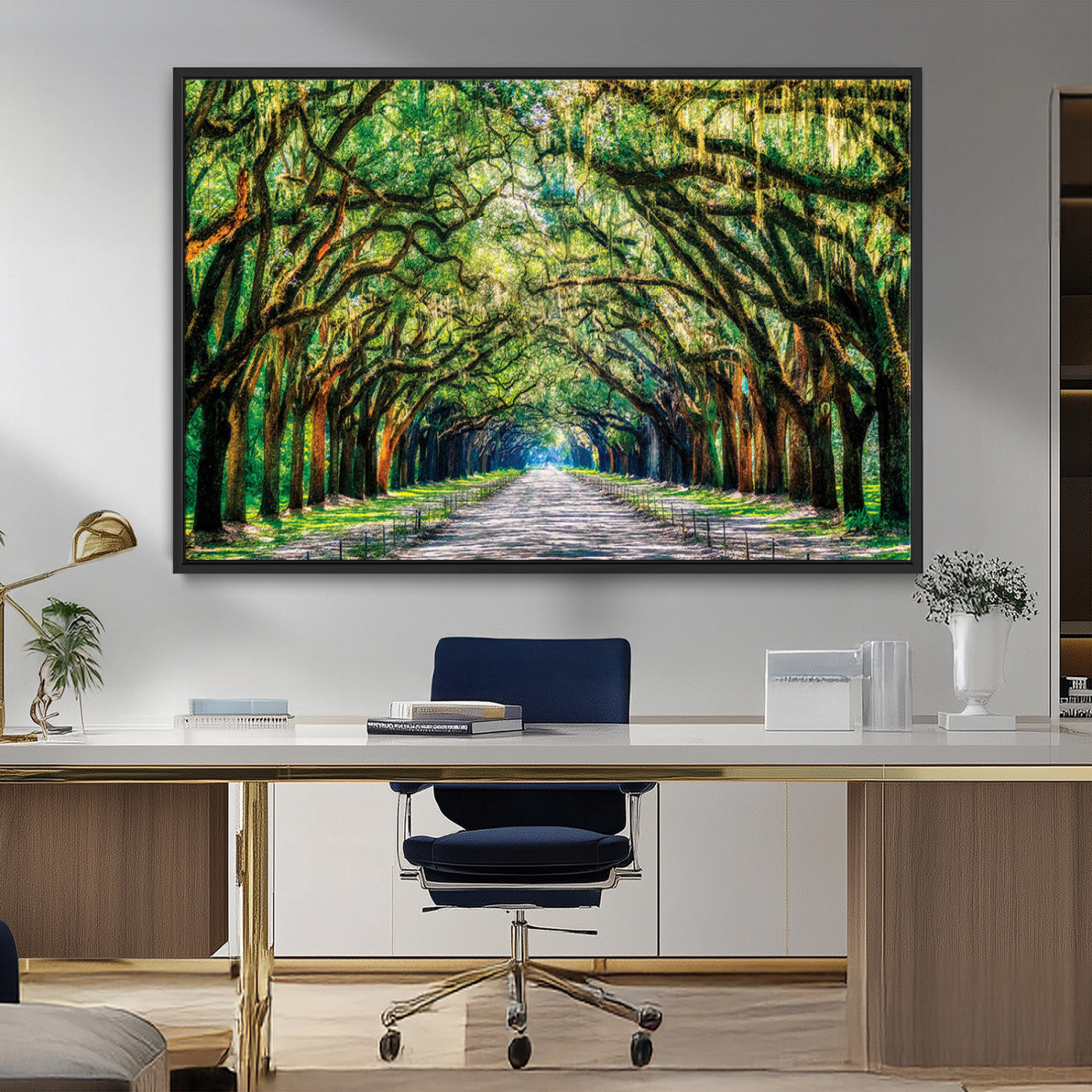 MGV-FC-36X24 - Serene Tree Tunnel Wall Art Canvas Print – Pathway Under Canopy of Lush Green Trees, Nature-Inspired