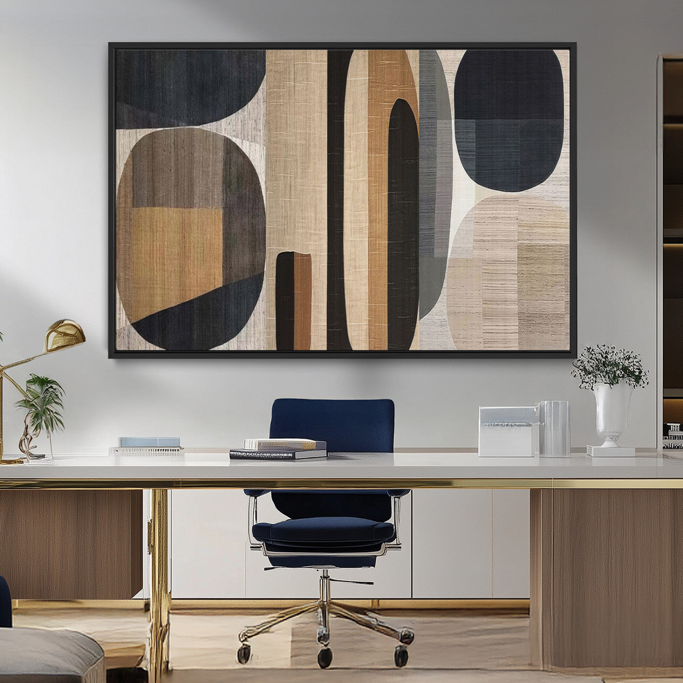 MGV-FC-36X24 - Abstract Minimalist Canvas Wall Art - Neutral Geometric Modern Boho Decor, Minimalist Brown Wabi