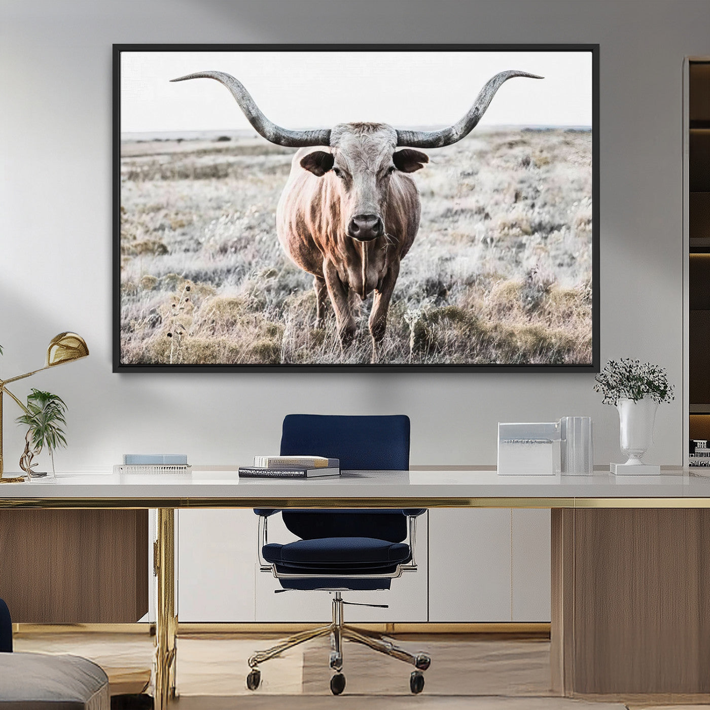 26121-MGV-FC-36X24_Black-Rustic Texas Longhorn Wall Art Canvas Print | Western Farmhouse Decor for Living Room or Office,