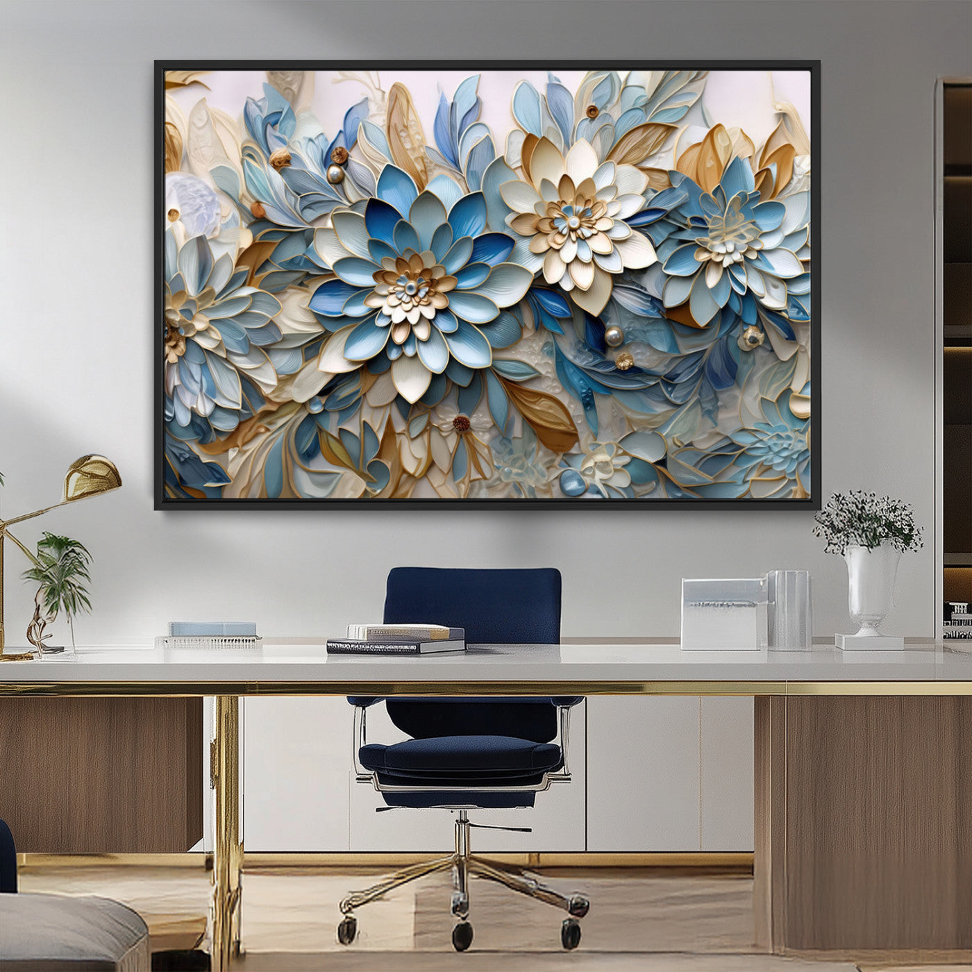 MGV-FC-36X24 - Blu Abstract Flower Wall Art Canvas Print