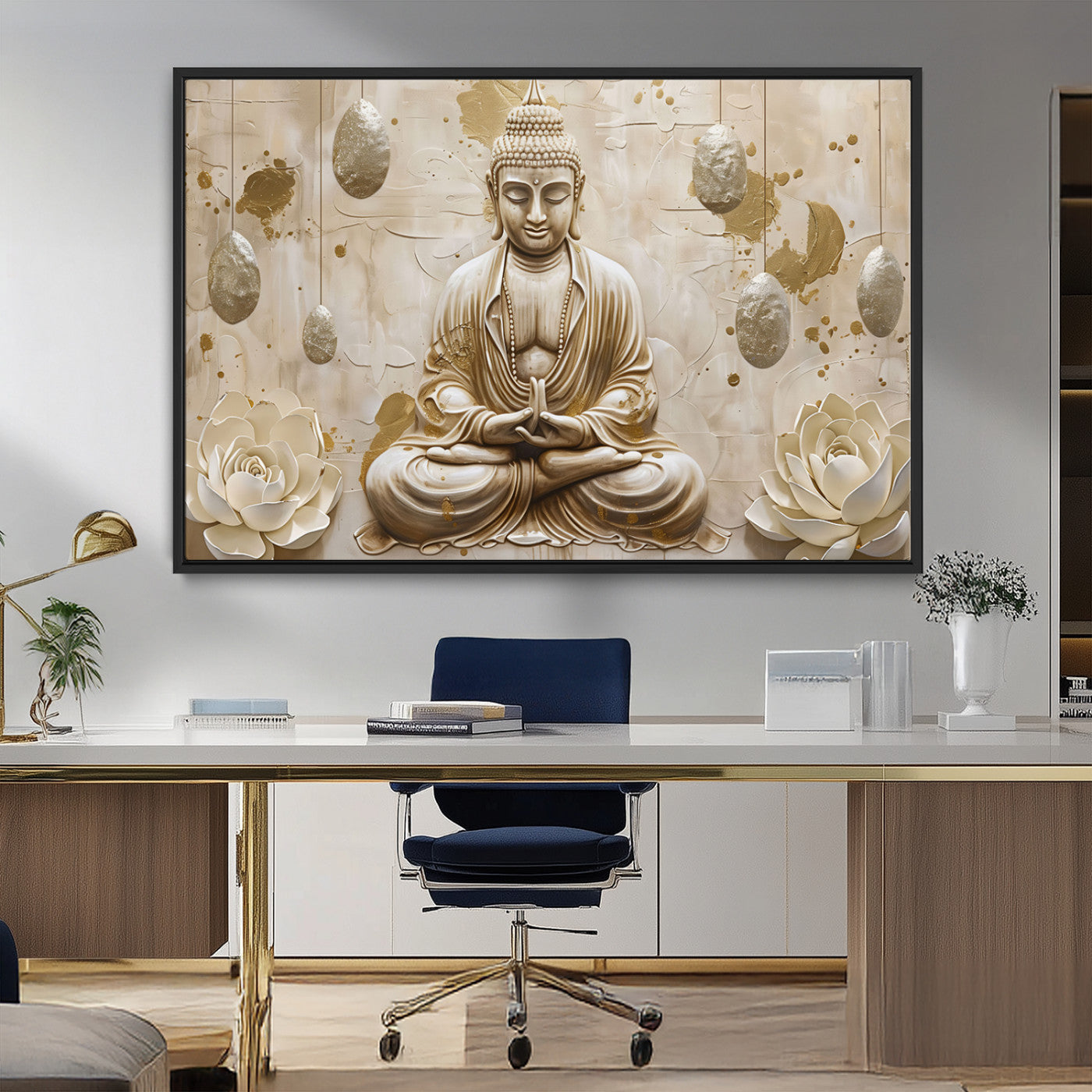 MGV-FC-36X24 - Serene Buddha Wall Art | Yoga Room Decor and Meditation Wall Art Print | Framed and Ready to Hang