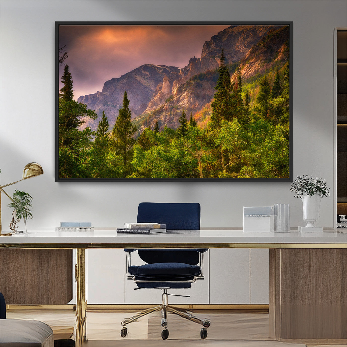 MGV-FC-36X24 - Colorado Rockies Mountains Wall Art Canvas Print | Ready to Hang  Framed Mountain Landscape