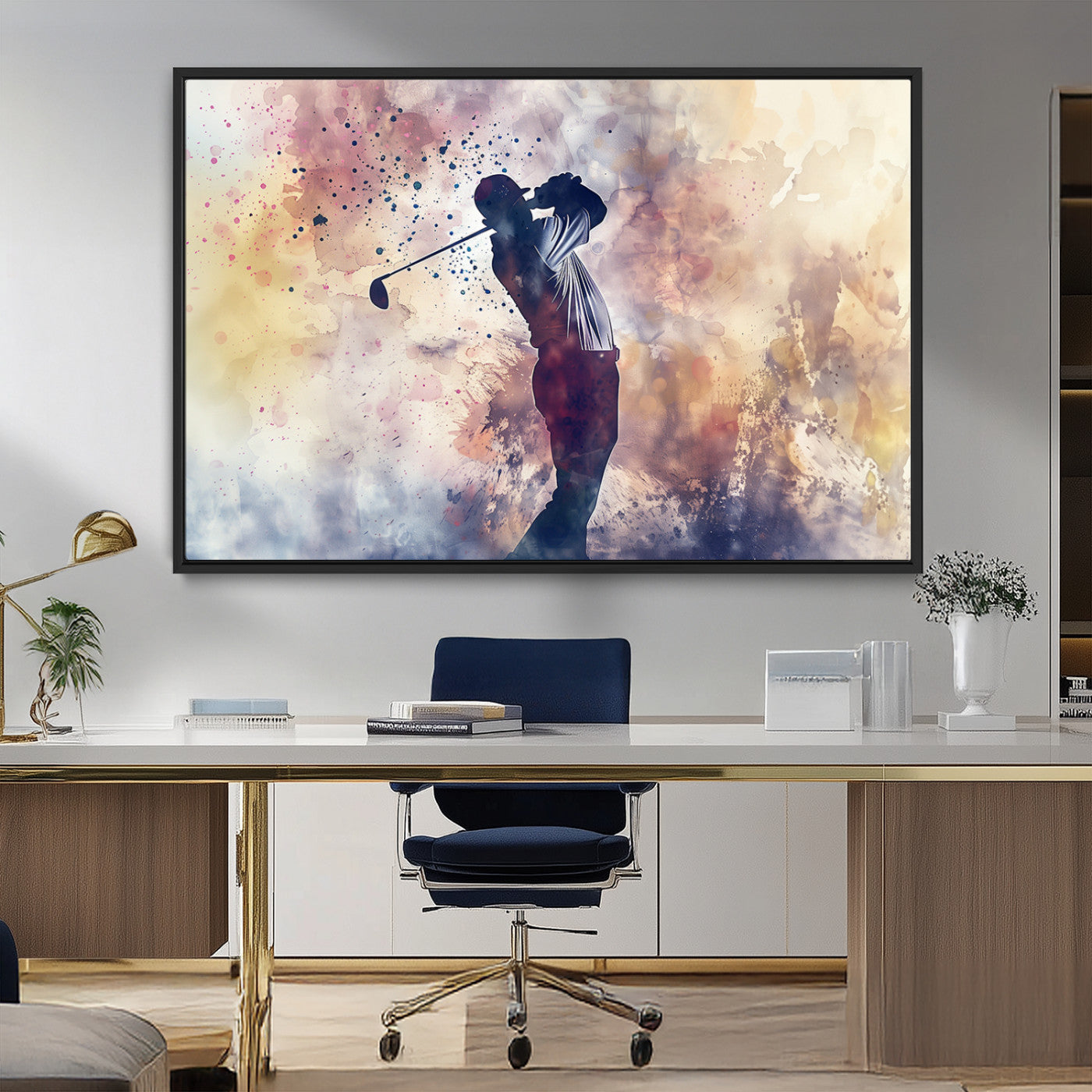 MGV-FC-36X24 - Abstract Watercolor Golf Player Wall Art Canvas Print