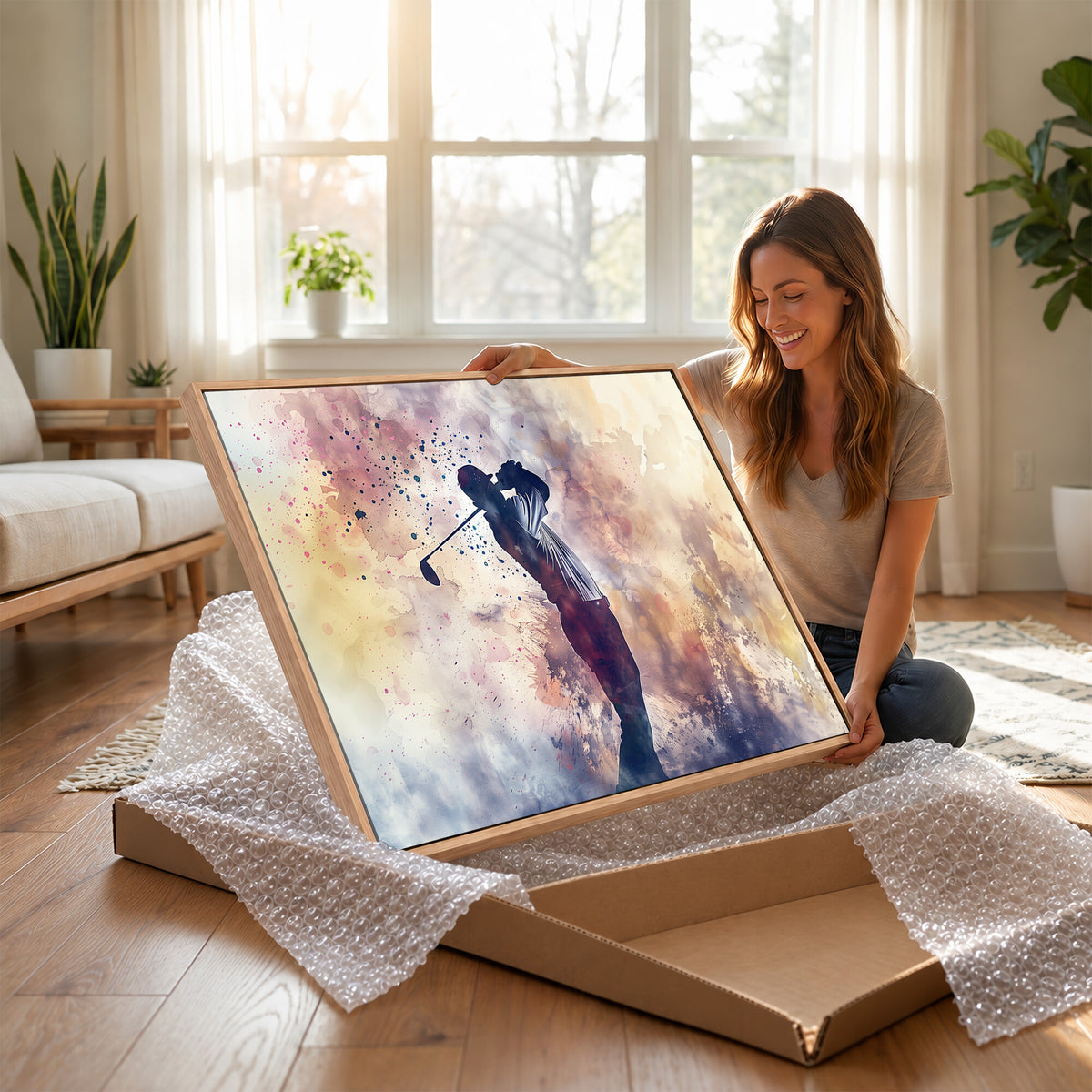 10848-MGV-CV-36X24 - Abstract Watercolor Golf Player Wall Art Canvas Print