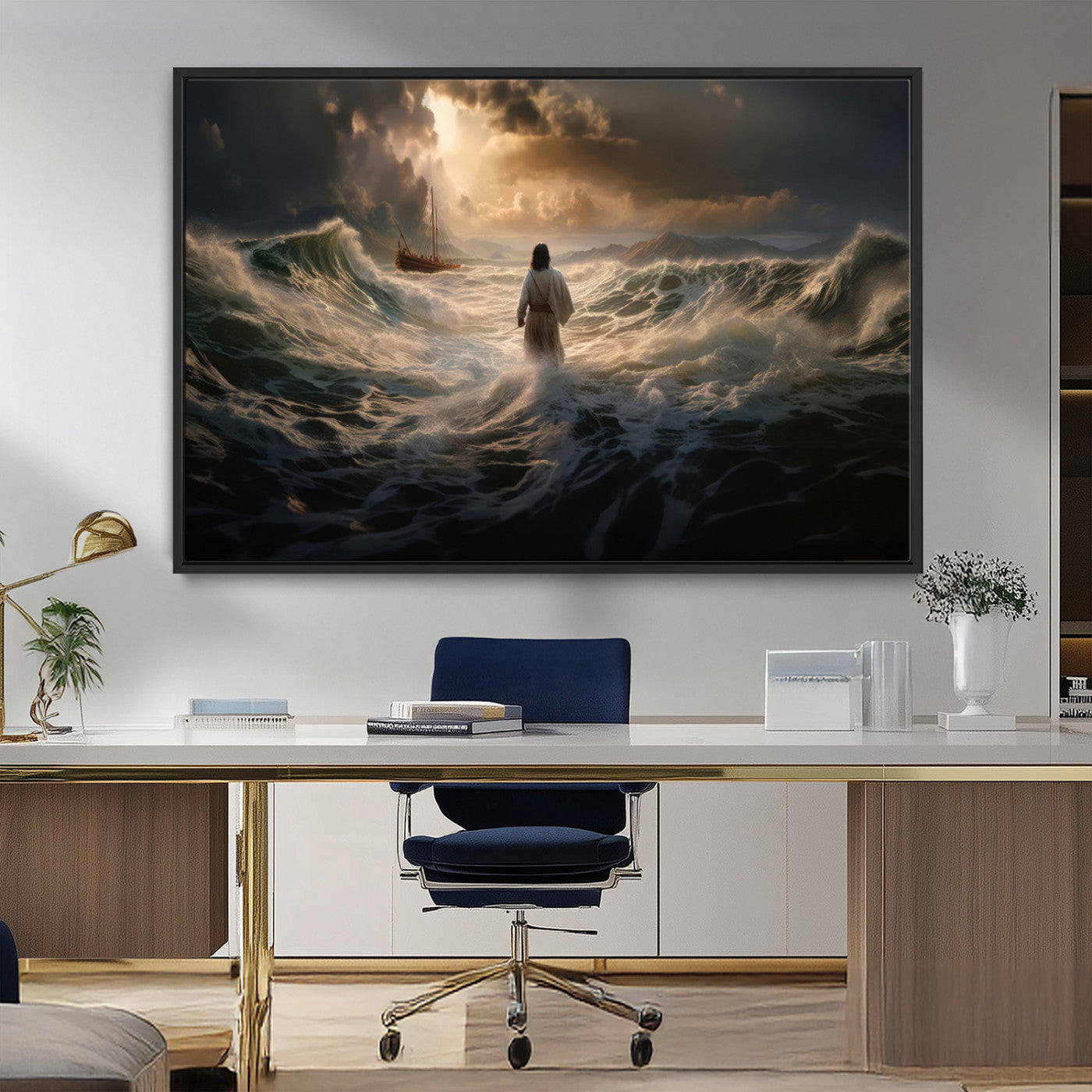 MGV-FC-36X24 - Jesus Walking on Water Wall Art Canvas Print - Religious Spiritual Decor - Jesus Wall Art Canvas