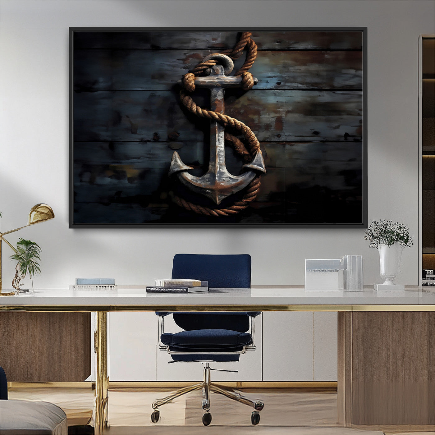 MGV-FC-36X24 - 3 Panel Grunge Abstract Anchor Wall Art Canvas Print Set