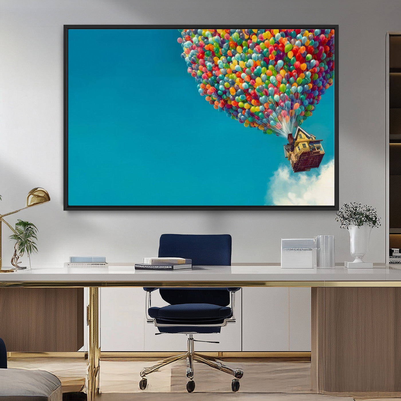 MGV-FC-36X24 - Carl Fredricksen, Up Movie Wall Art, Colorful Balloon House Art | Whimsical Wall Decor for Living