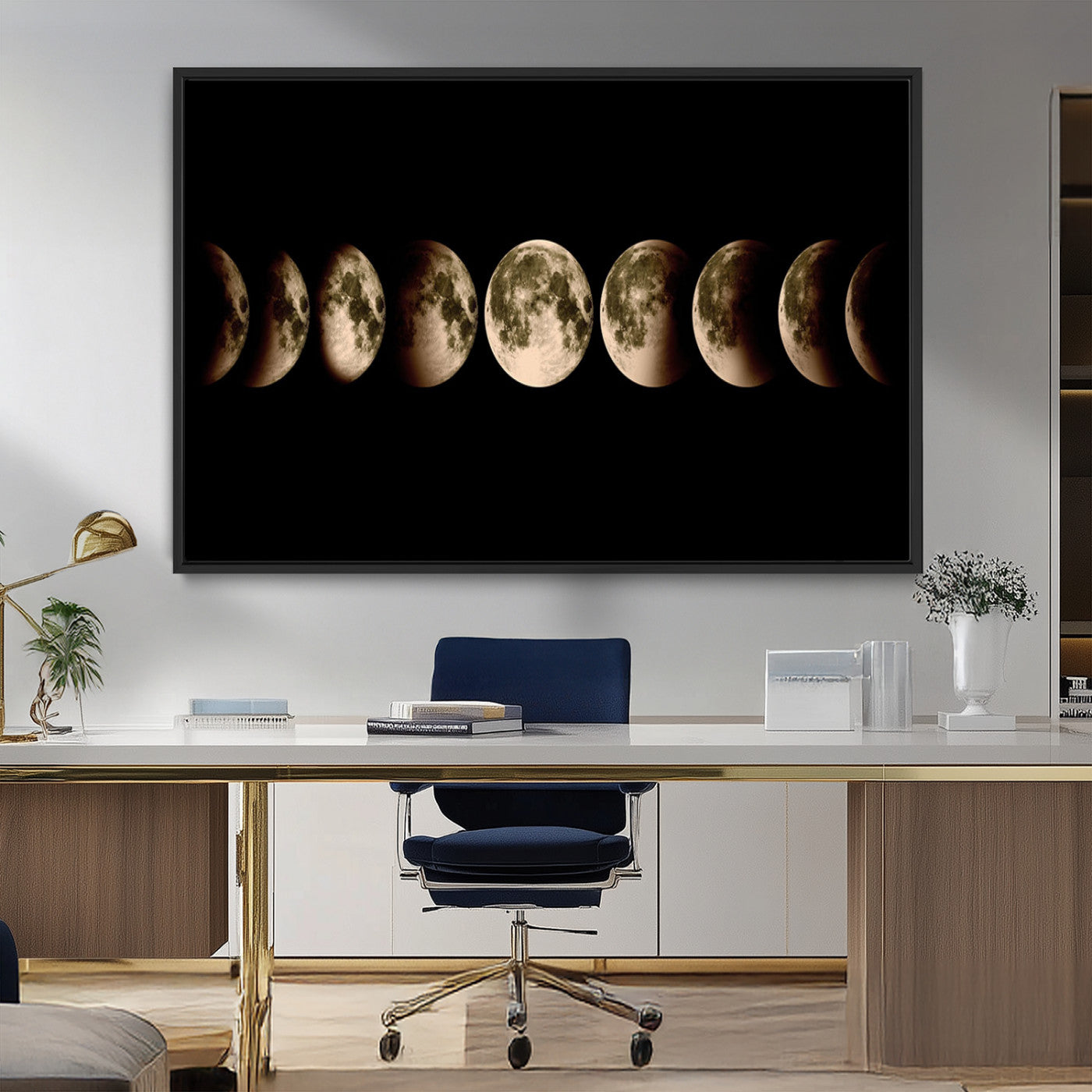 MGV-FC-36X24 - Phases of the Moon Wall Art | Canvas Print for Modern Wall Decor | Ready to Hang and Framed