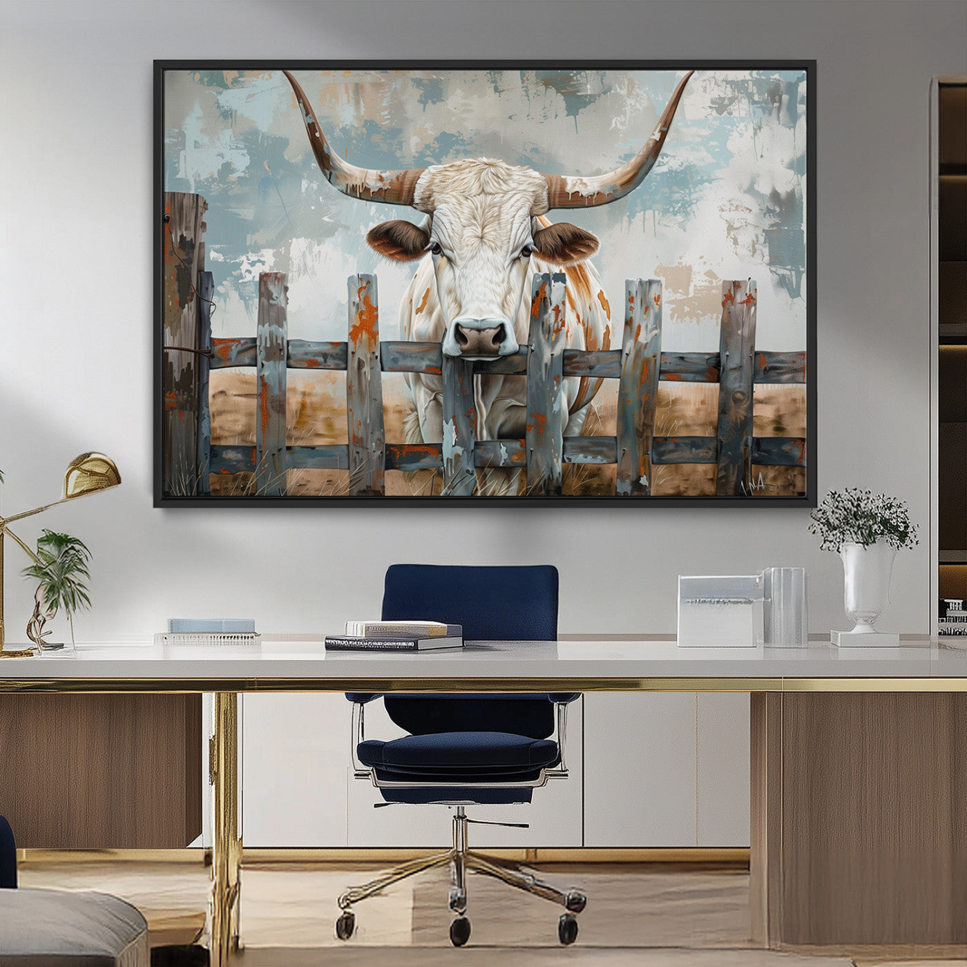 MGV-FC-36X24 - Vintage Cow Wall Art Canvas Print for Farmhouse Wall Decor Theme, Cattle Wall Art Print
