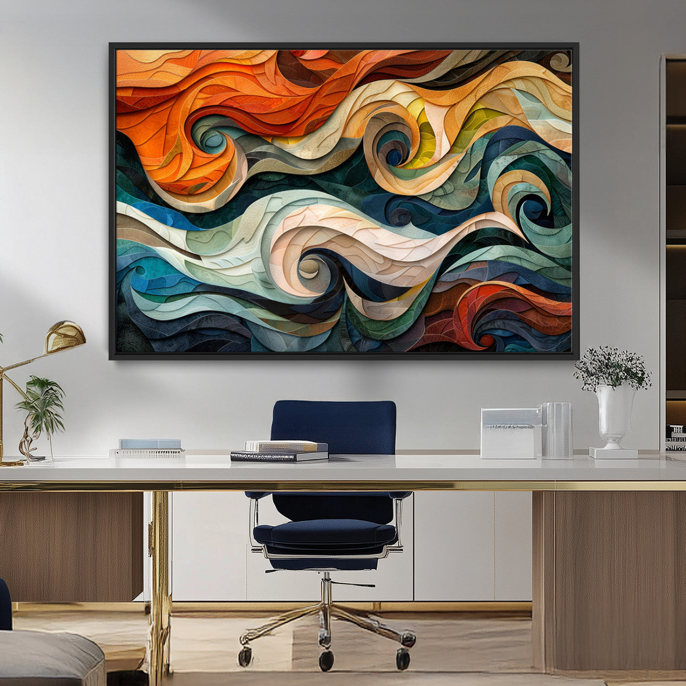 MGV-FC-36X24 - Abstract Wave Wall Art | Ready to Hang Framed Canvas Print | Vibrant Home Decor for Modern Spaces