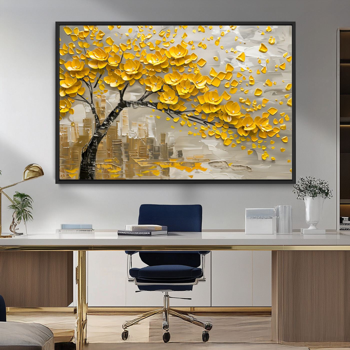 MGV-FC-36X24 - Yellow Blossom Tree Canvas Wall Art - Floral Abstract Modern Contemporary Artwork for Living Room or
