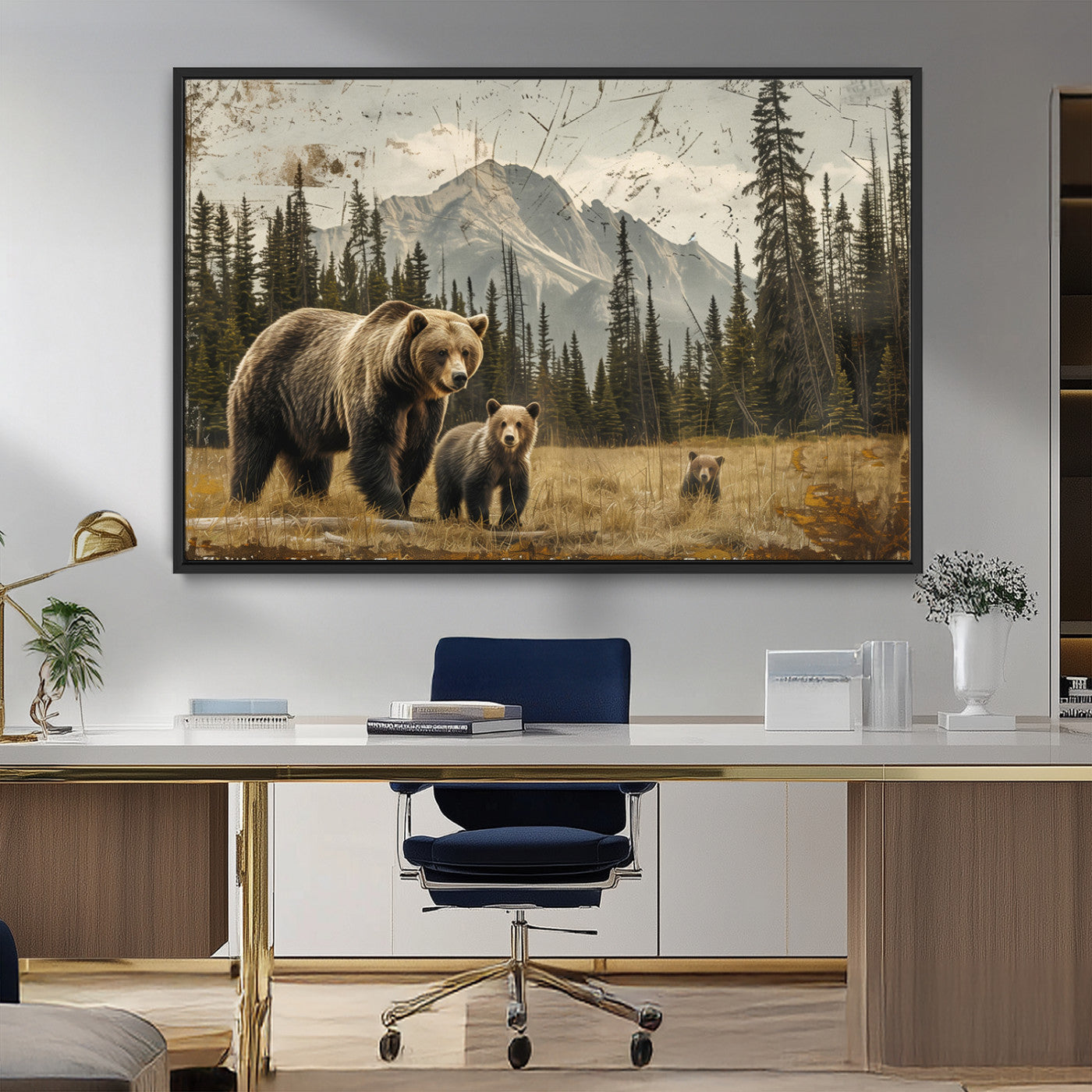 MGV-FC-36X24 - Rustic Grizzly 399 Bear Family Wall Art Canvas Print