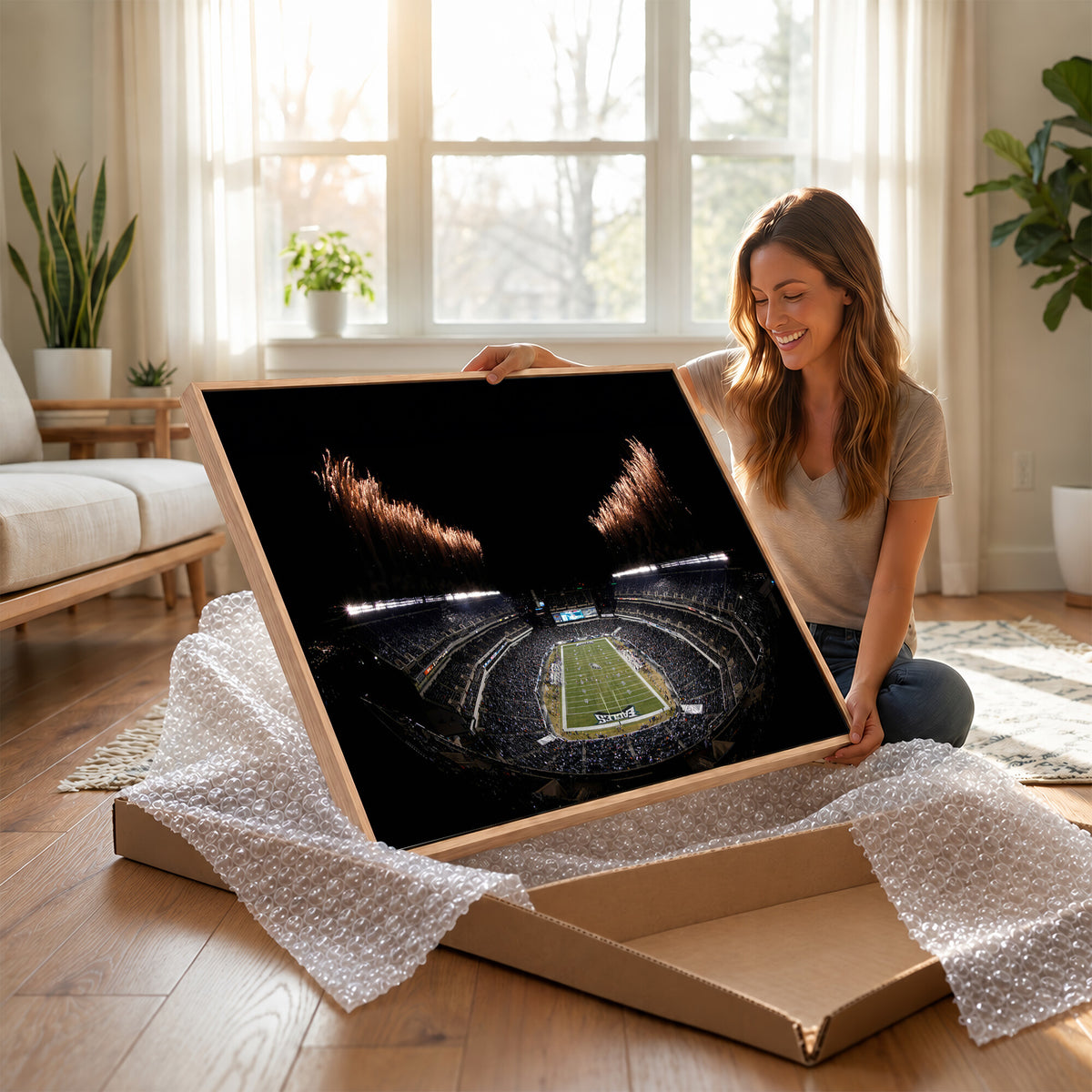 89680-MGV-CV-36X24 - Eagles Field Stadium Wall Art, Philadelphia Eagles Football, Framed and Ready to Hang