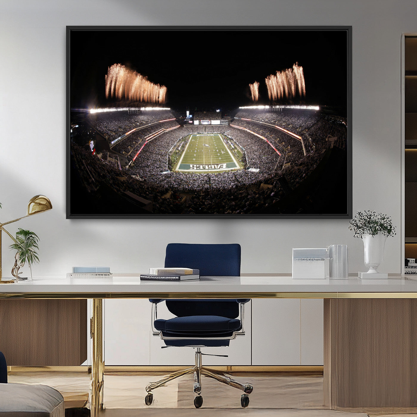 48893-MGV-FC-36X24_Black-Eagles Field Stadium Wall Art - Lincoln Financial Field Fireworks Game Triple Canvas Wall Art -