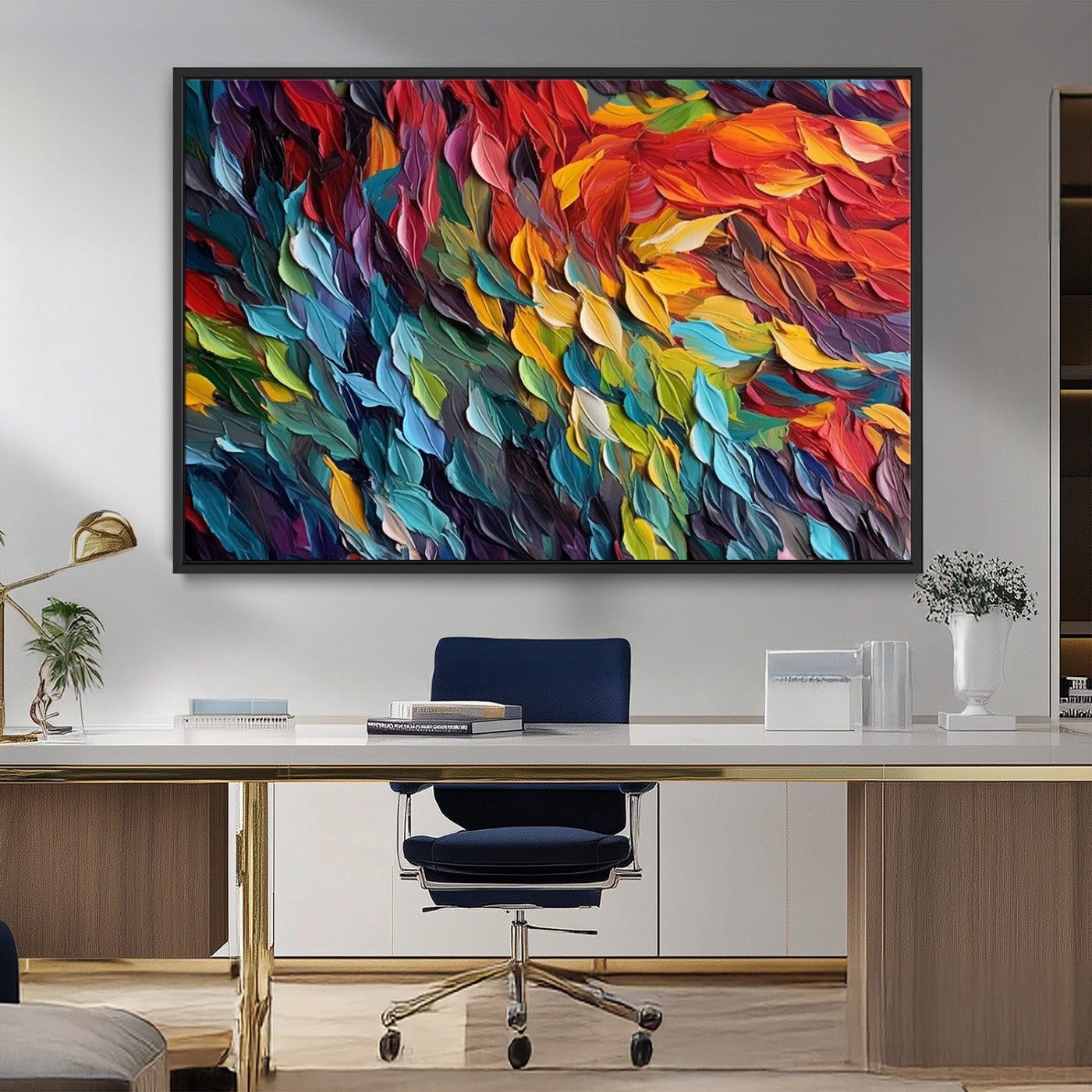 41557-MGV-FC-36X24_Black-Vibrant Abstract Leaf Wall Art Canvas Print | Bold Colorful Canvas for Living Room or Office | Ready
