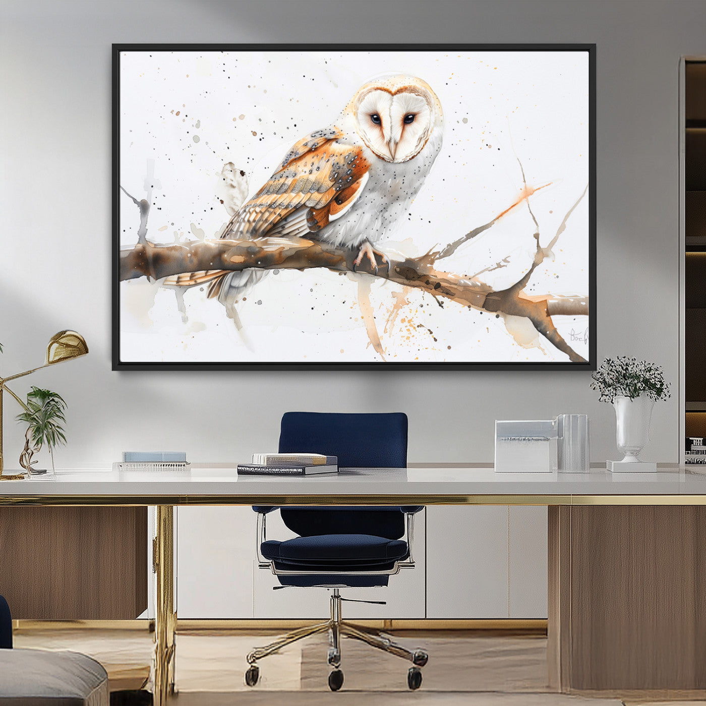 MGV-FC-36X24 - Barn Owl Wall Art on Branch | Stunning Canvas Print for Nature Lovers | Ready to Hang and Framed