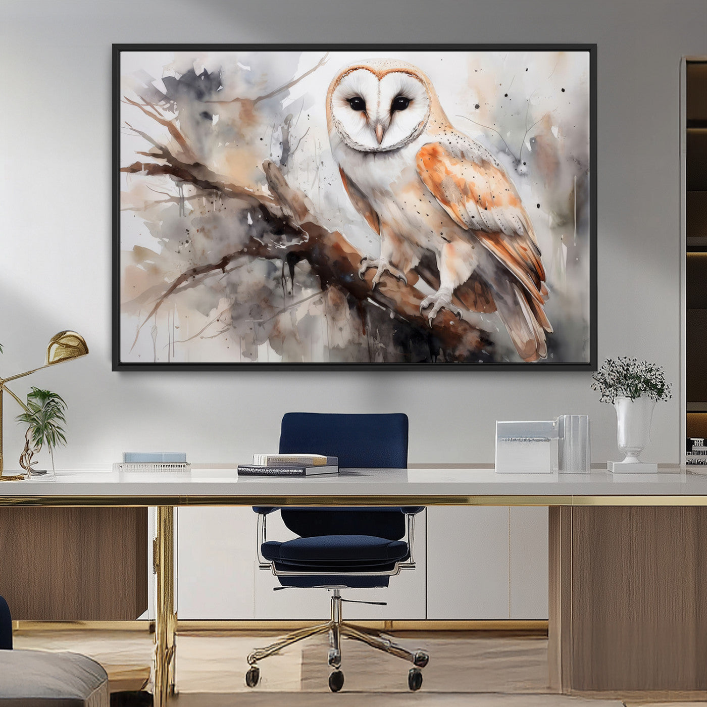MGV-FC-36X24 - Barn Owl Wall Art | Watercolor Barn Owl Canvas Print | Perfect for Farmhouse Wall Decor | Ready to