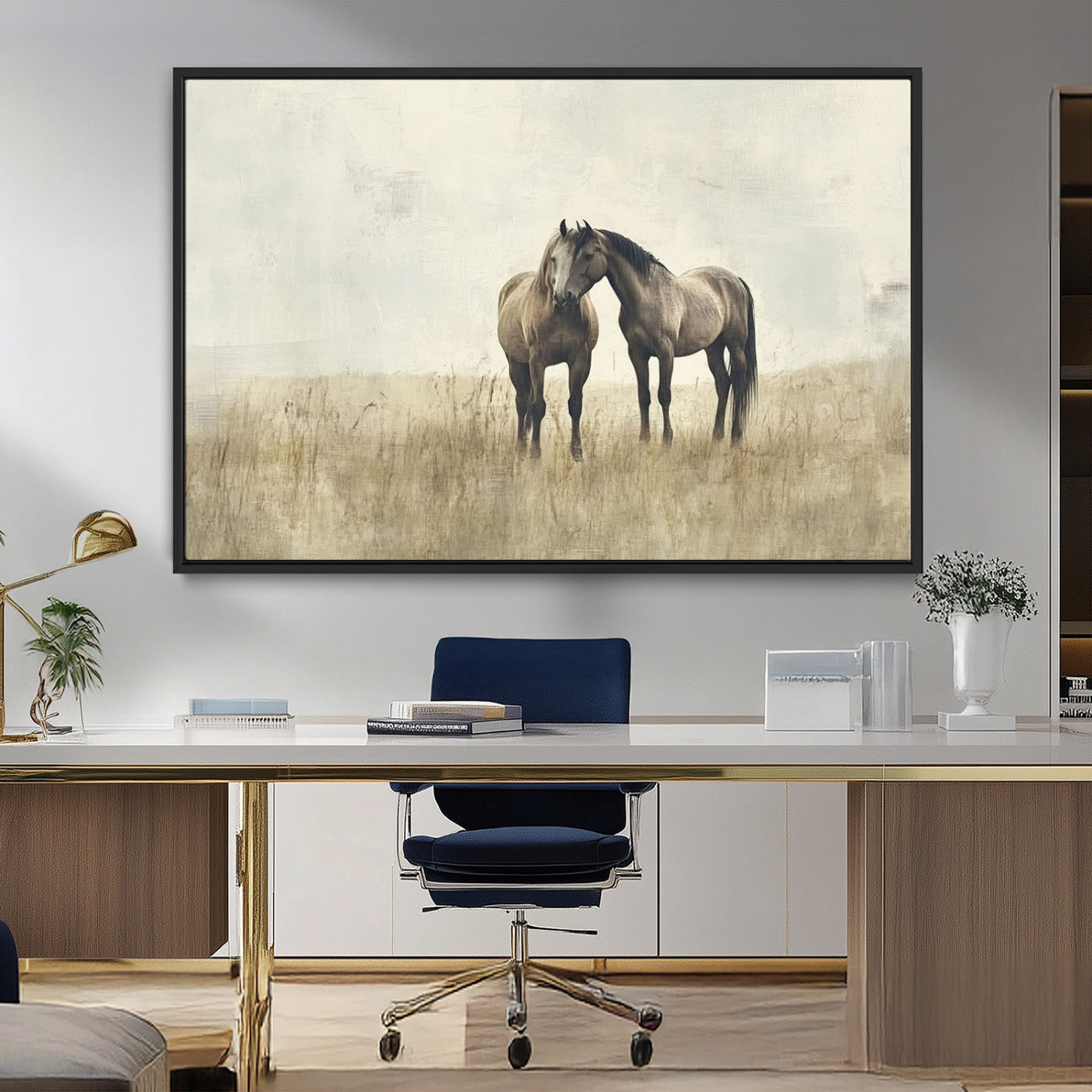 MGV-FC-36X24 - Chines Style Grunge Horses Wall Art Canvas Print