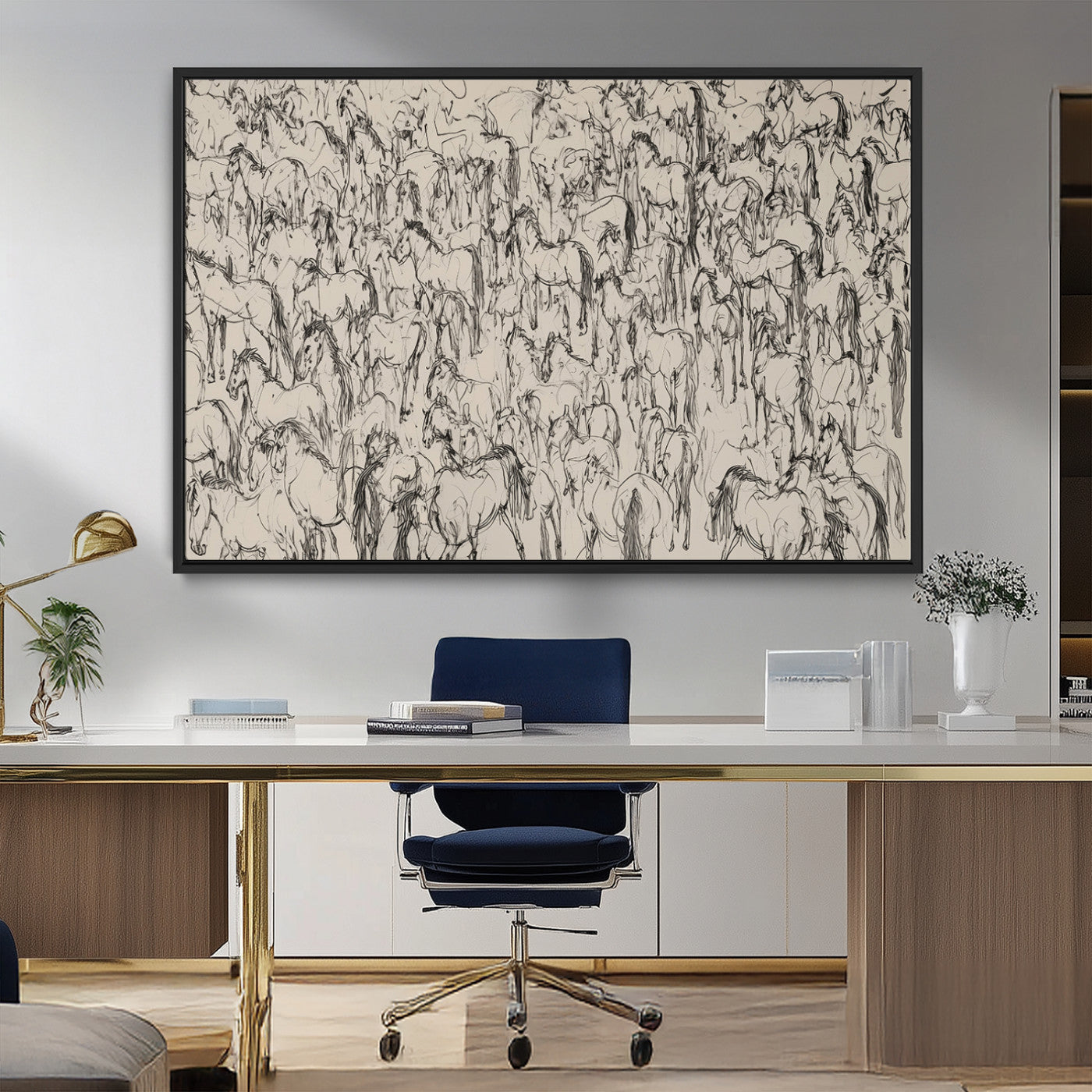 MGV-FC-36X24 - Abstract Horse Sketch Wall Art | Ready to Hang and Framed | Farmhouse Wall Decor for Living Room or