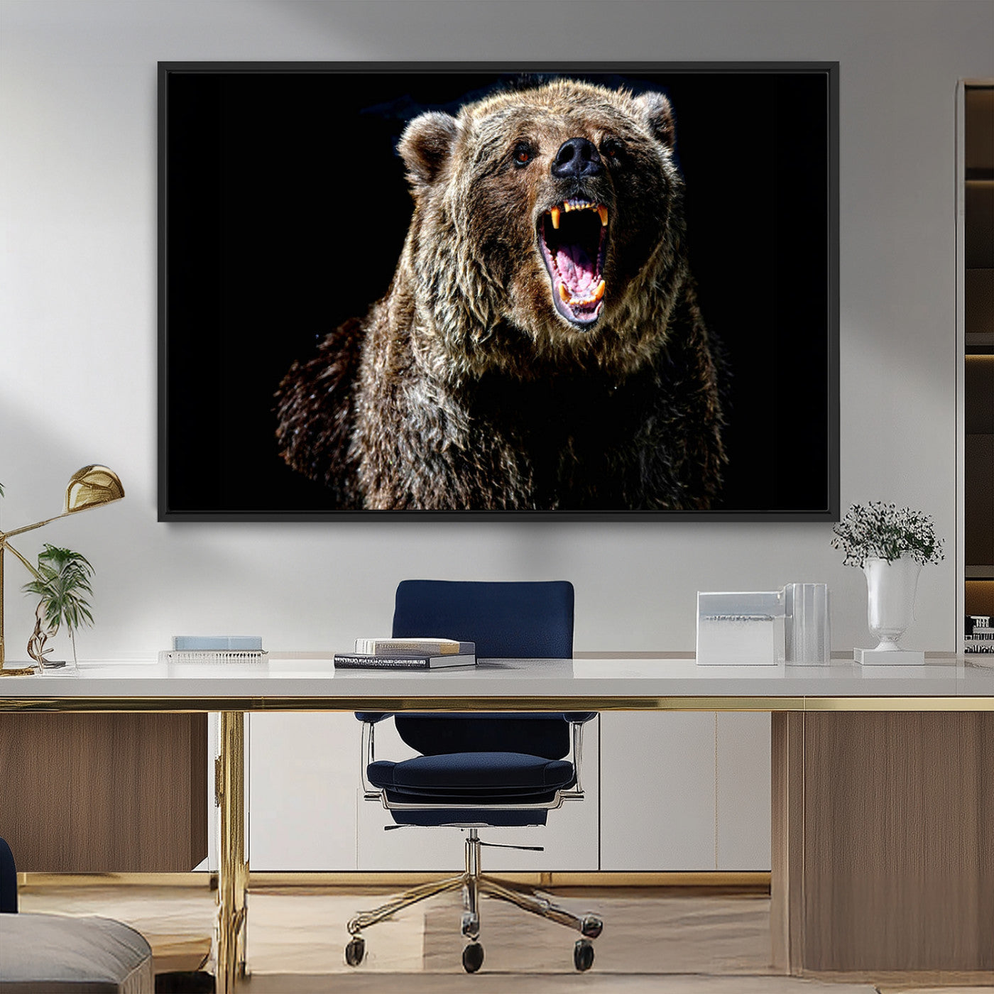 MGV-FC-36X24 - Grizzly Bear Canvas Print | Wildlife Wall Art for Cabin Decor | Ready to Hang Framed