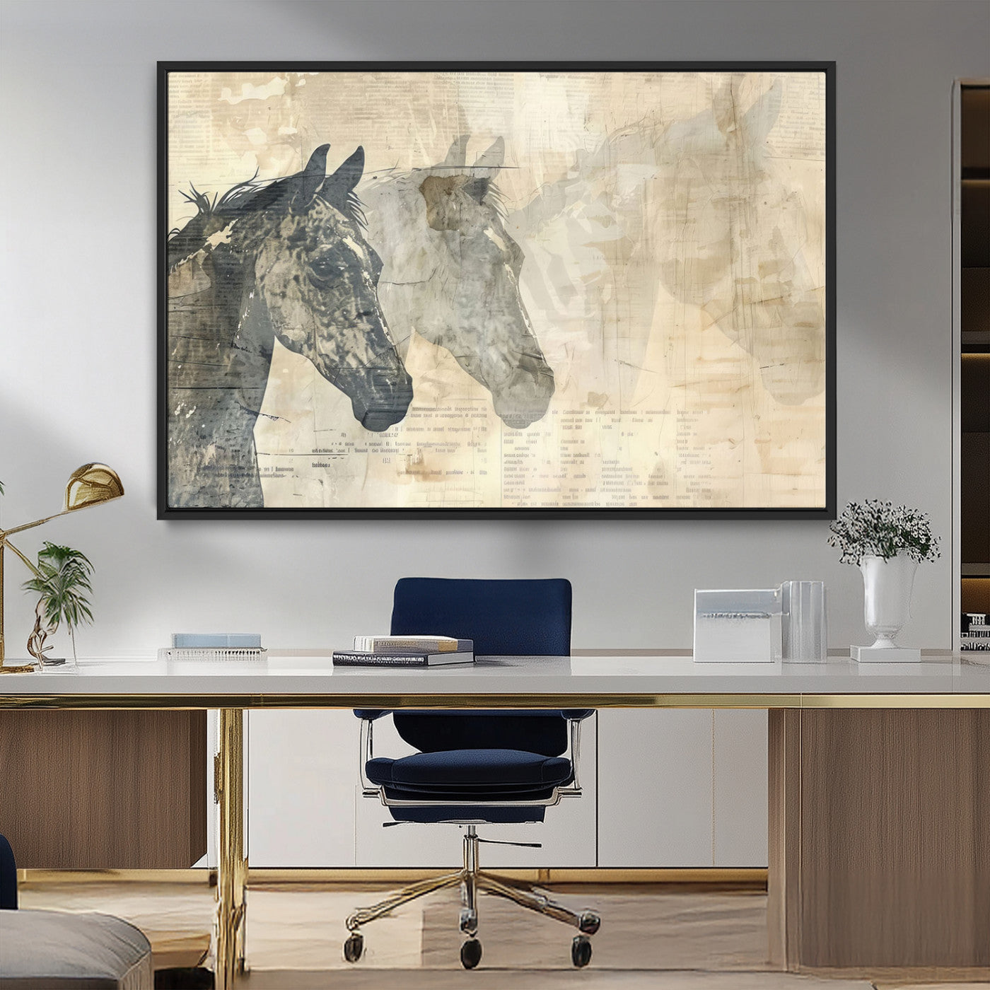 MGV-FC-36X24 - Abstract Horse Canvas Print | Modern Farmhouse Wall Art | Ready to Hang Framed