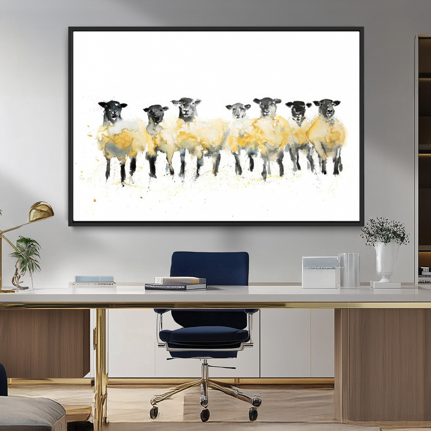 MGV-FC-36X24 - Farmhouse Wall Art Sheep Print | Ready to Hang Framed Canvas | Rustic Barn Decor