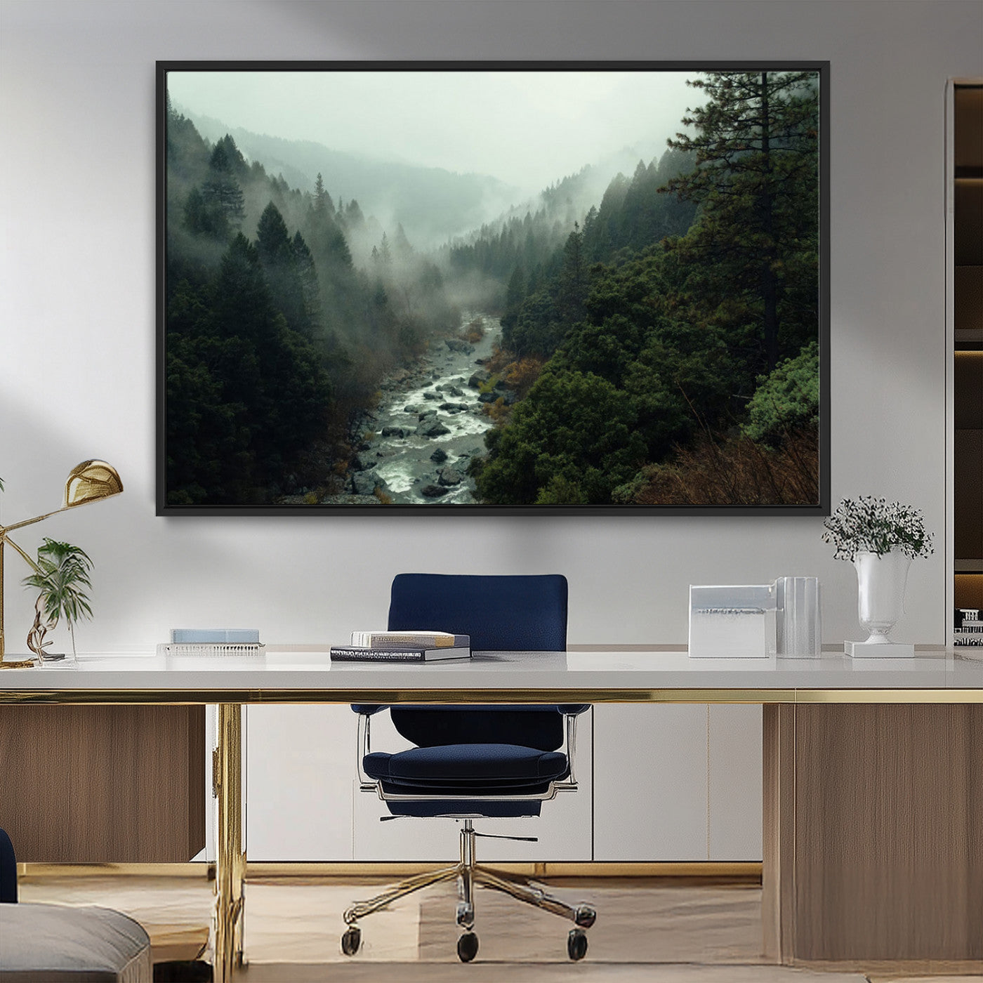 MGV-FC-36X24 - Misty Forest Wall Art | Ready to Hang and Framed | Tranquil Nature Landscape for Living Room or