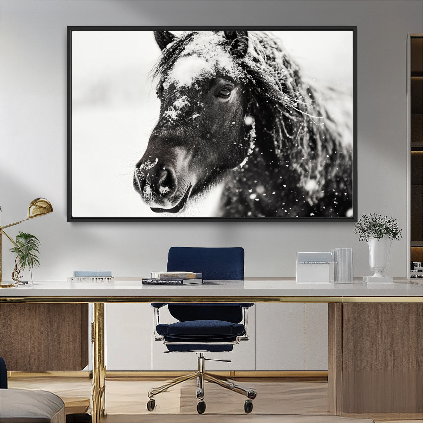 MGV-FC-36X24 - Framed Black and White Horse Wall Art | Ready to Hang and Framed | Farmhouse and Western Wall Decor