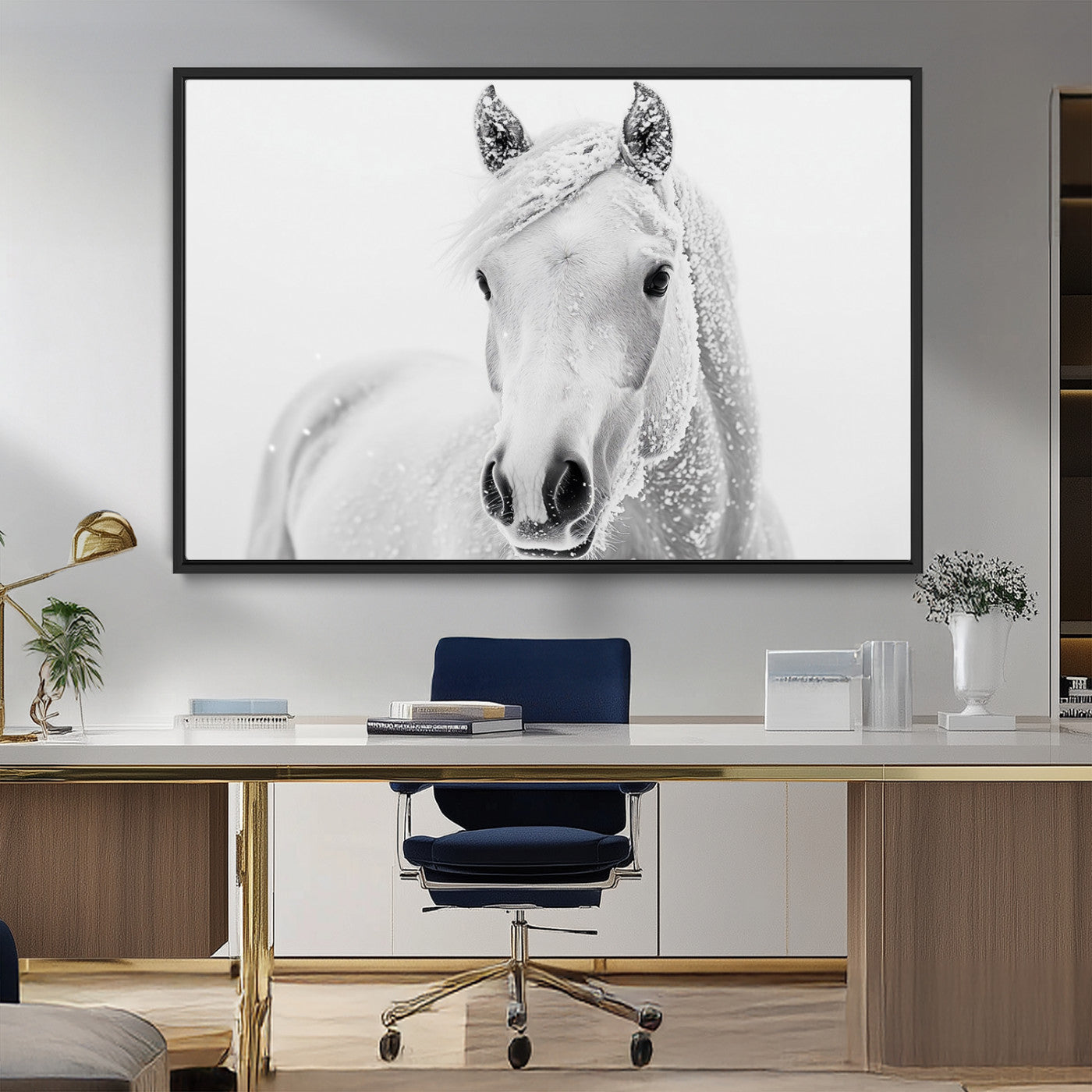 MGV-FC-36X24 - Majestic White Horse Wall Art | Ready to Hang and Framed | Farmhouse Wall Decor for Living Room