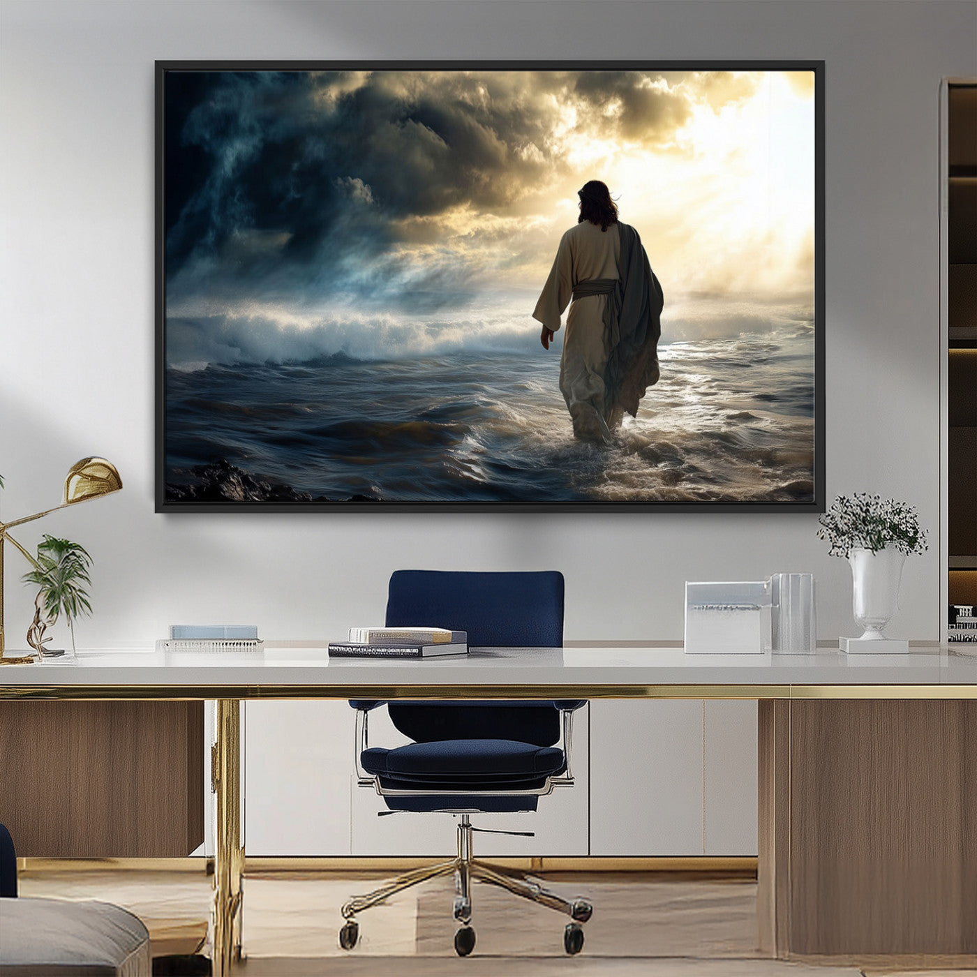 MGV-FC-36X24 - Jesus Walking on Water Wall Art | Canvas Print | Ready to Hang | Christian Home Decor | Spiritual