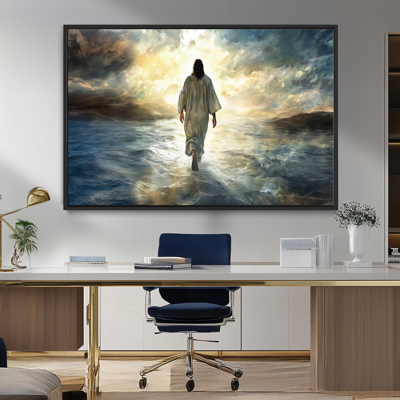 MGV-FC-36X24 - Jesus Walking on Water Wall Art | Canvas Print | Ready to Hang | Christian Home Decor | Spiritual