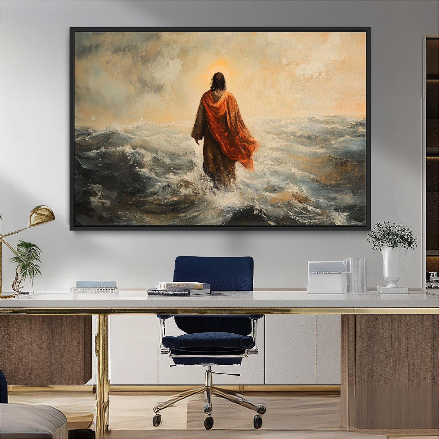 MGV-FC-36X24 - Jesus Walking on Water, Christian Wall Art, Jesus Christ Walking on Oil Painting Style Print