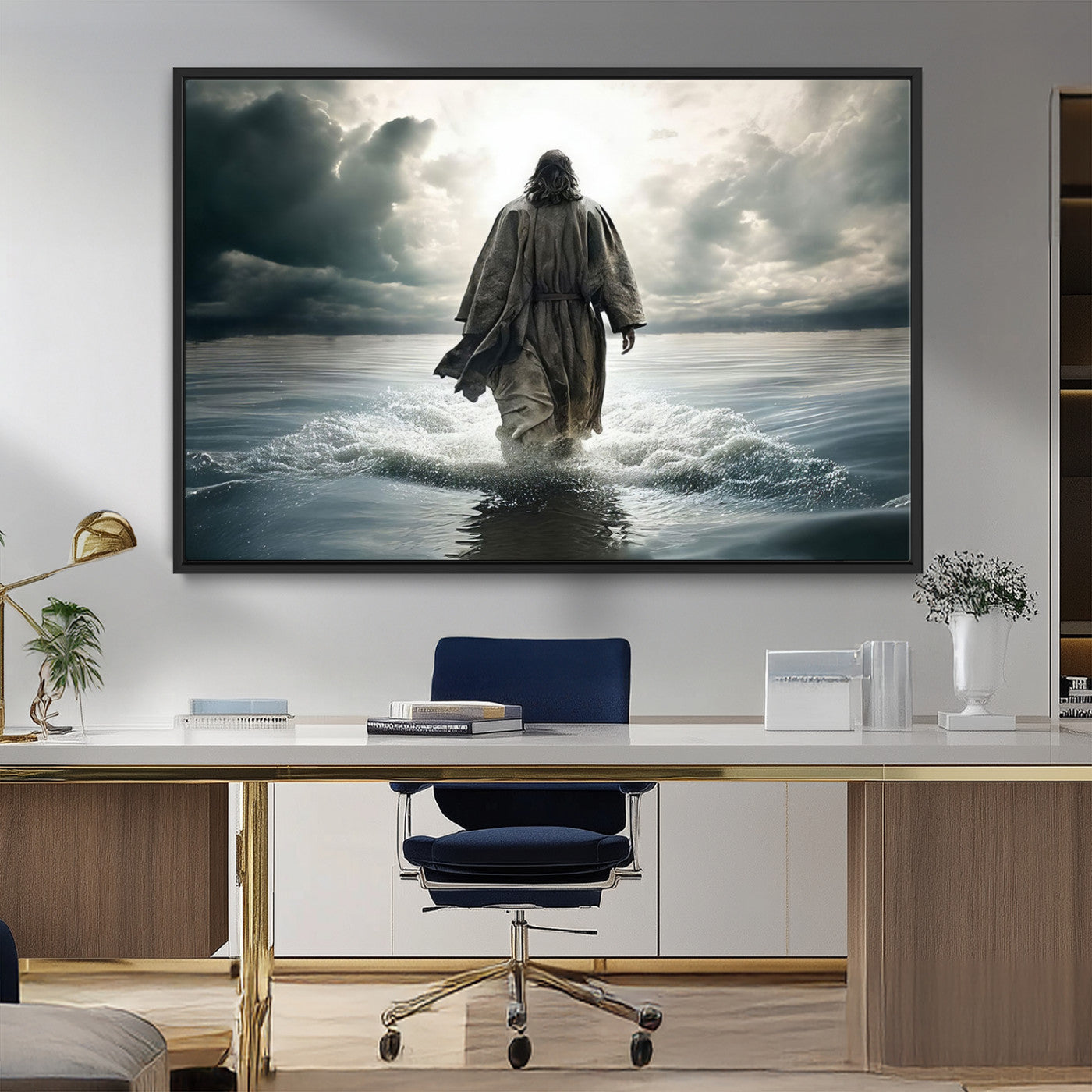 MGV-FC-36X24 - Jesus Walking on Water Wall Art | Canvas Print | Ready to Hang | Christian Home Decor | Spiritual
