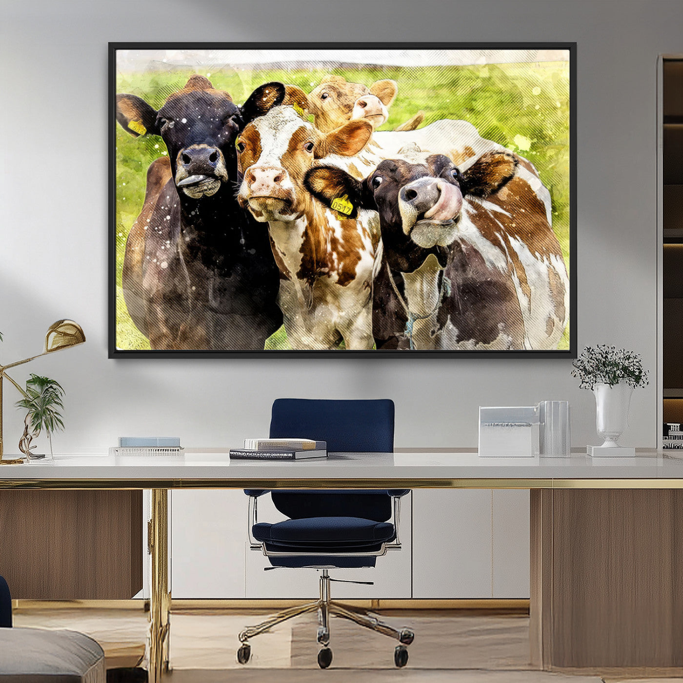 MGV-FC-36X24 - Curious Cows Farmhouse Wall Art | Ready to Hang and Framed Canvas Print | Rustic Farm Decor