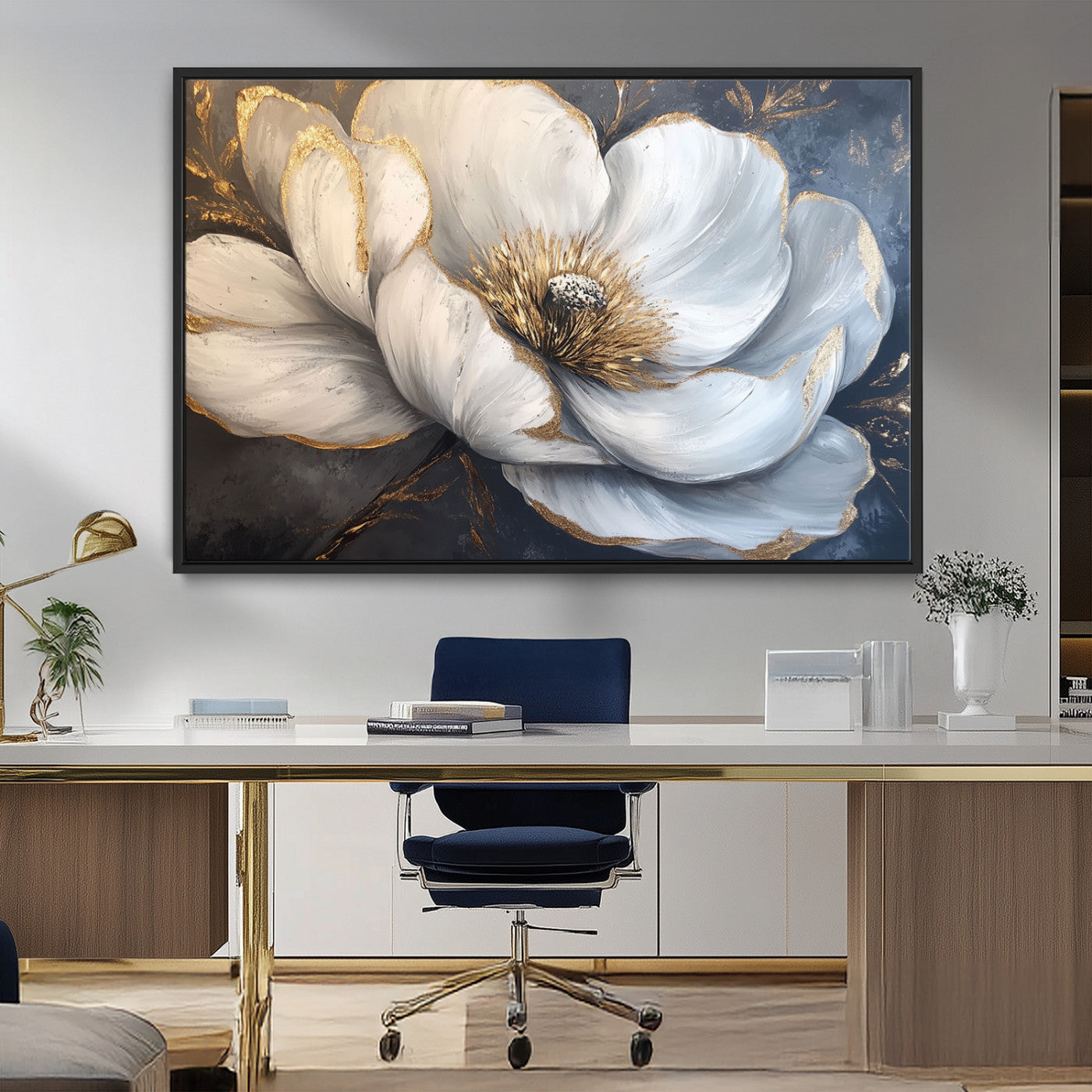 MGV-FC-36X24 - White Magnolia Flower Wall Art Canvas Print | Abstract Floral Wall Decor | Elegant Bloom Artwork |