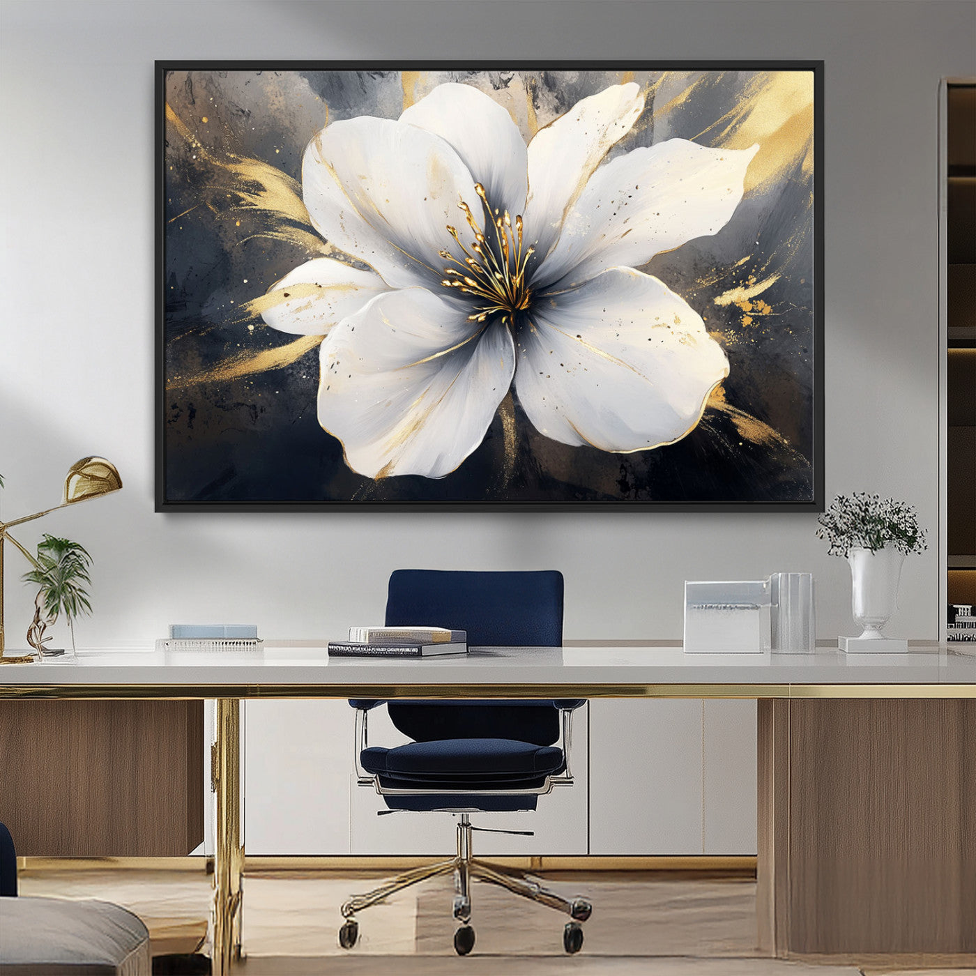 MGV-FC-36X24 - White Flower Wall Art Canvas Print | Ready to Hang | Abstract Floral Wall Decor | Elegant Bloom