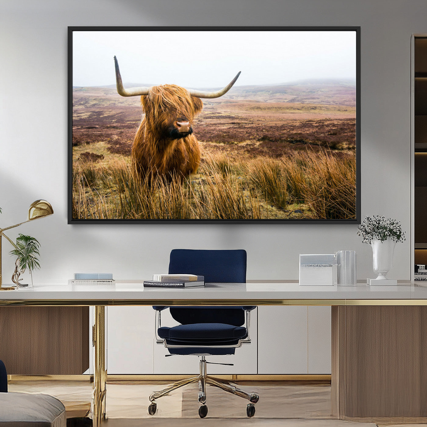 97274-MGV-FC-36X24_Black-Scottish Highland Cow Canvas Wall Art – Rustic Farmhouse Charm with Highland Cattle – Ready to Hang