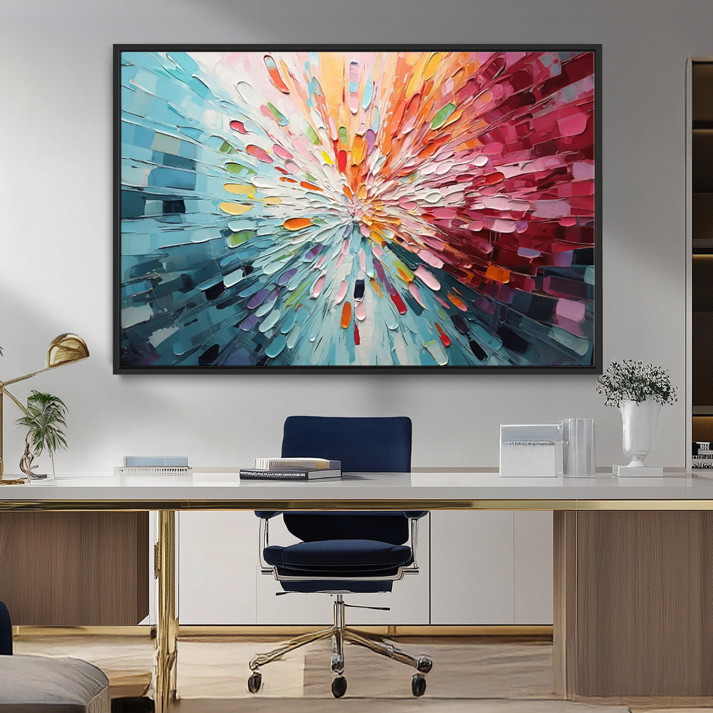 MGV-FC-36X24 - Radiant Bloom Abstract Floral Wall Art Canvas Print - Colorful Burst - Modern Living Room Decor -