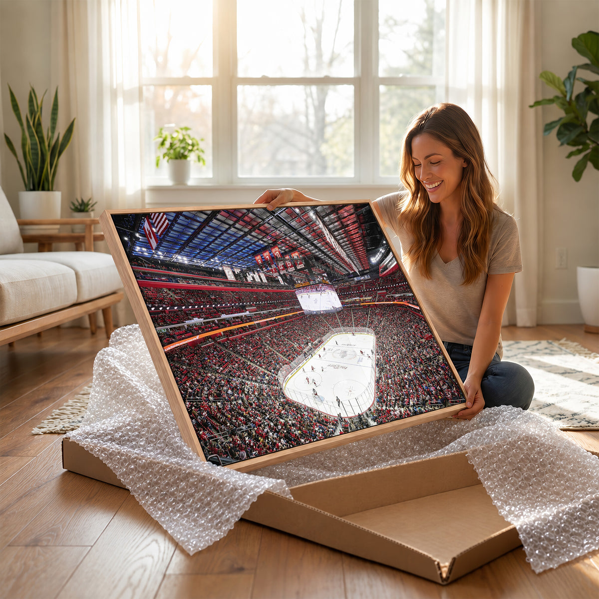 62263-MGV-CV-36X24 - Barton Malow Little Caesars Arena Detroit Wall Art Canvas Print - Detroit Hockey and Basketball