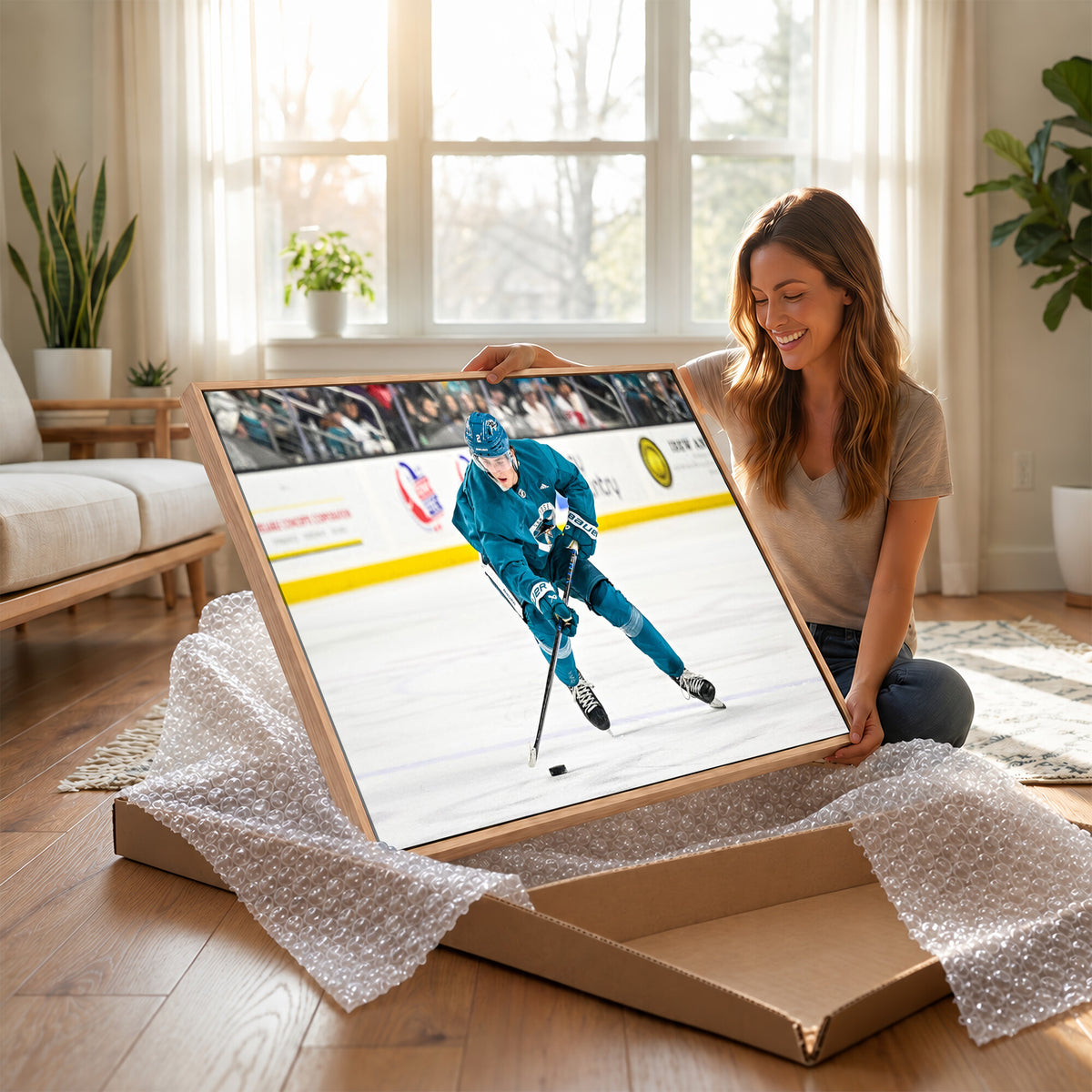 69179-MGV-CV-36X24 - San Jose Sharks Ice Hockey Player Wall Art Canvas Print