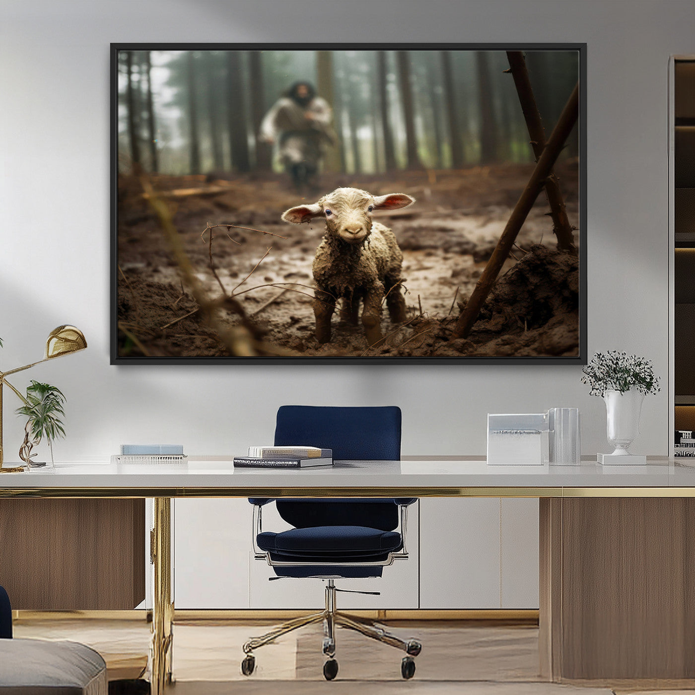 MGV-FC-36X24 - Jesus Running After a Lost Lamb Canvas Wall Art Print