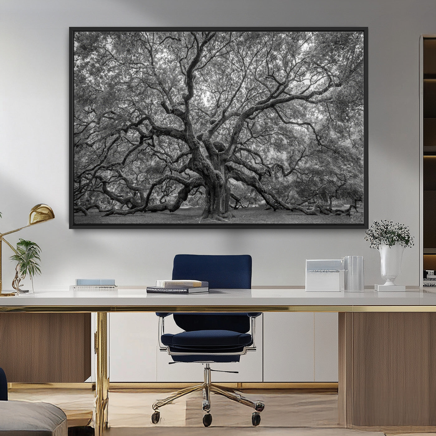 97240-MGV-FC-36X24_Black-Majestic Angel Oak Tree Black and White Canvas Print – Multi Panel Wall Art, Giclée Print, Ready to