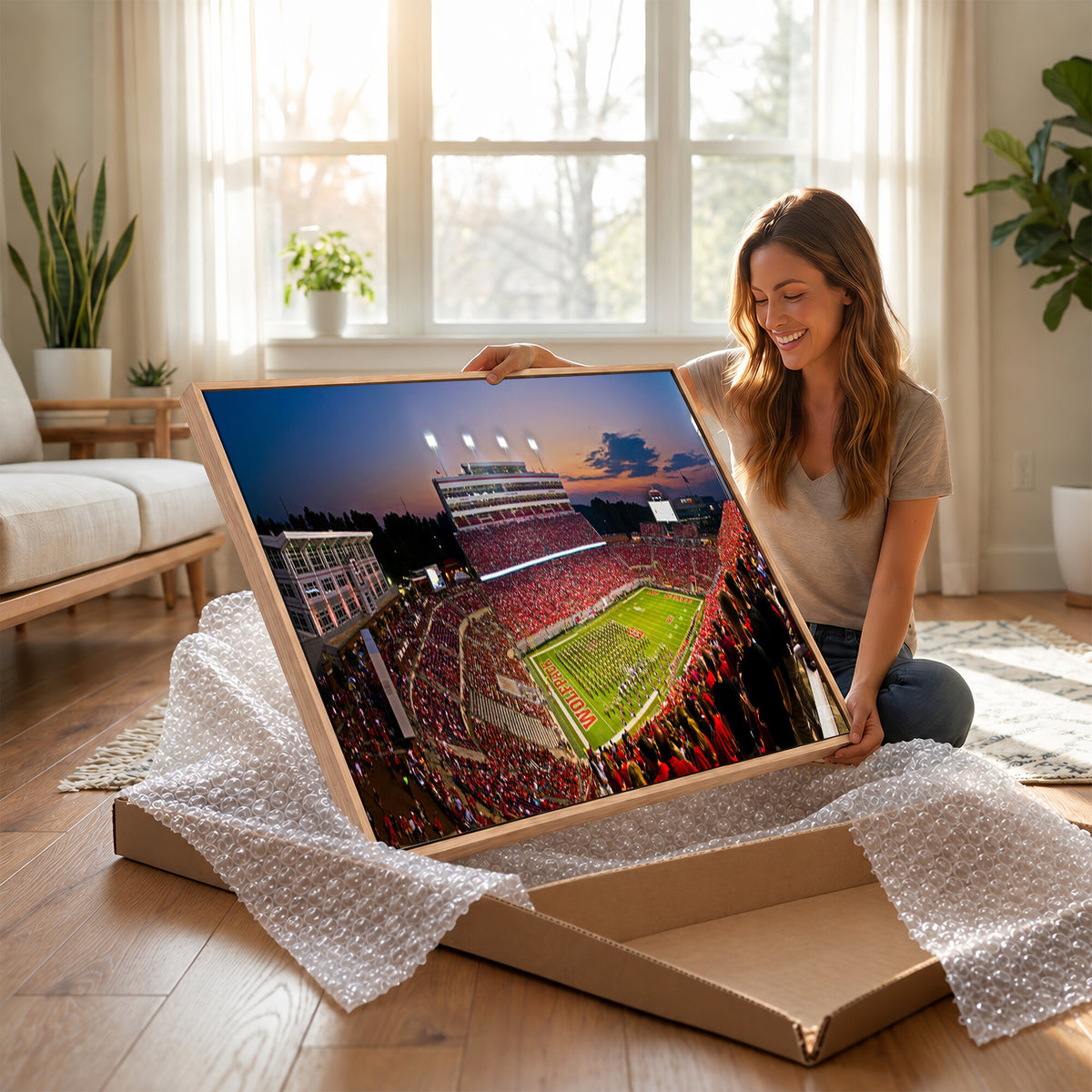 87655-MGV-CV-36X24 - NC State Wolfpack Football Team Print - Raleigh Carter-Finley Stadium Wall Art Canvas Print