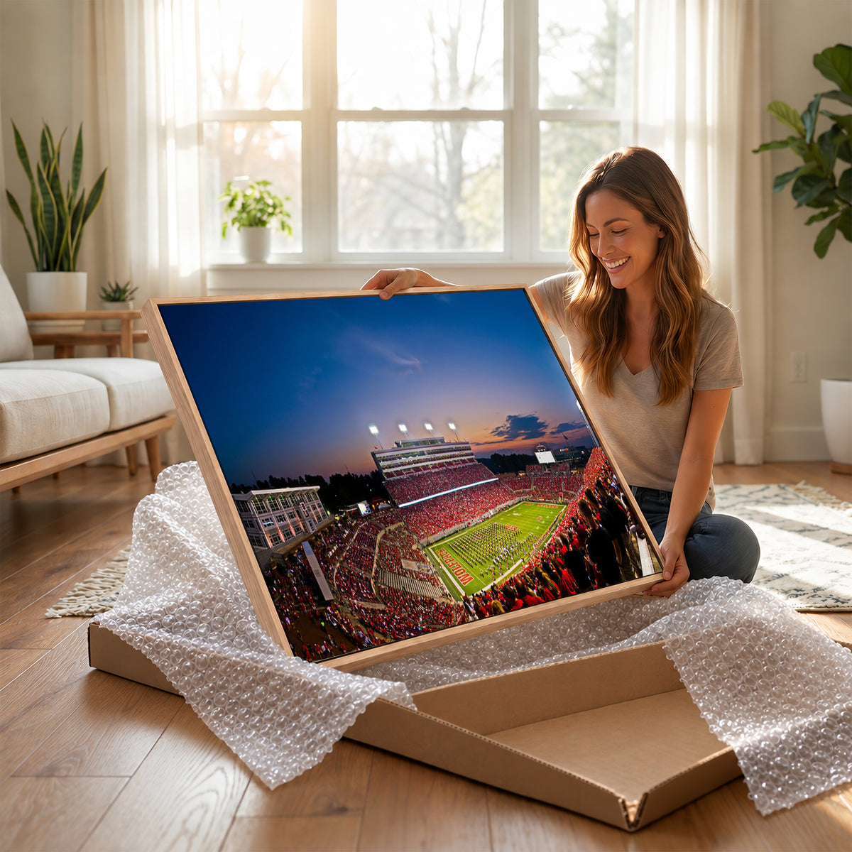 33313-MGV-CV-36X24 - NC State Wolfpack Football Team Print - Raleigh Carter-Finley Stadium Wall Art Canvas Print